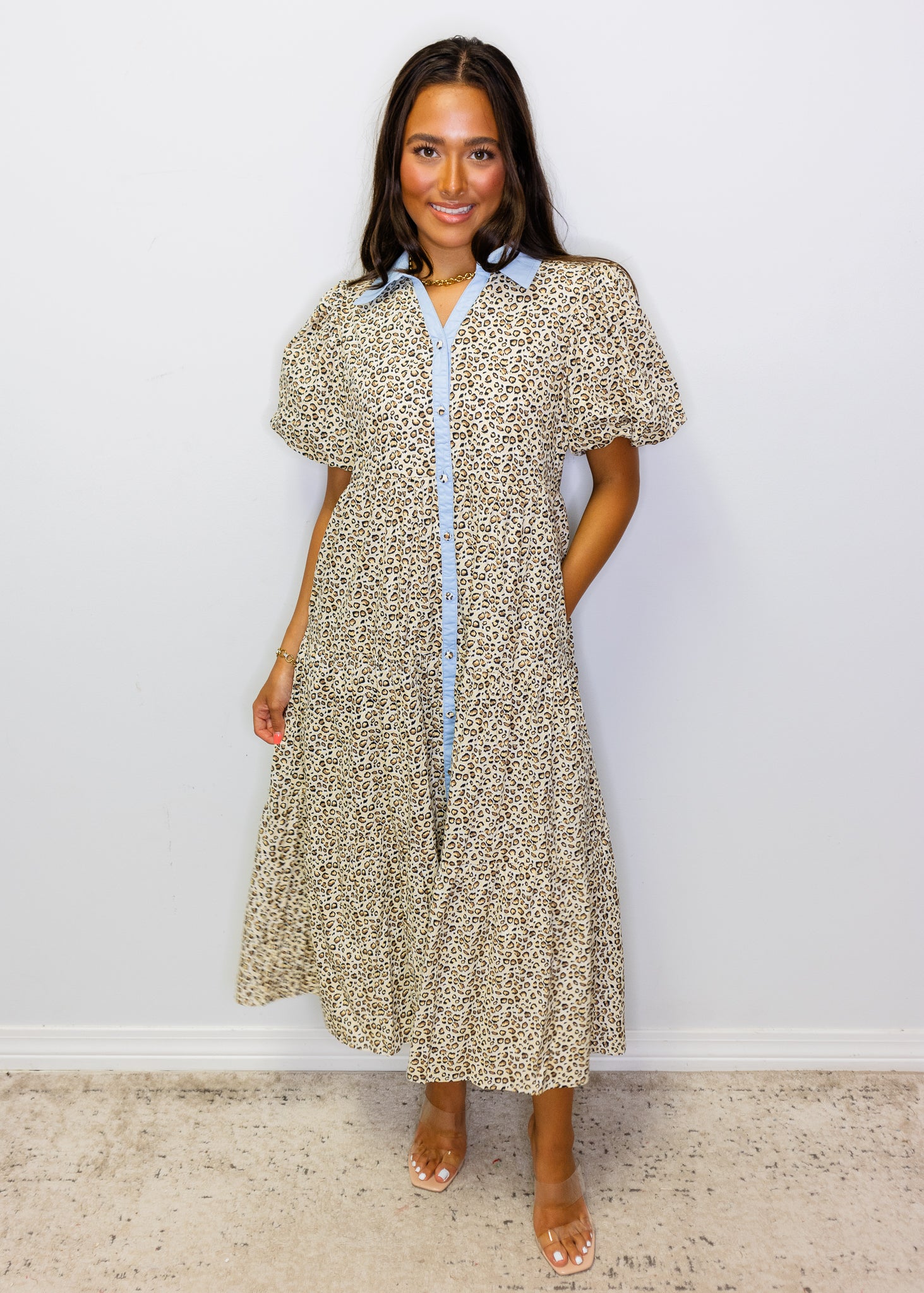 Leopard Button-Up Midi Dress