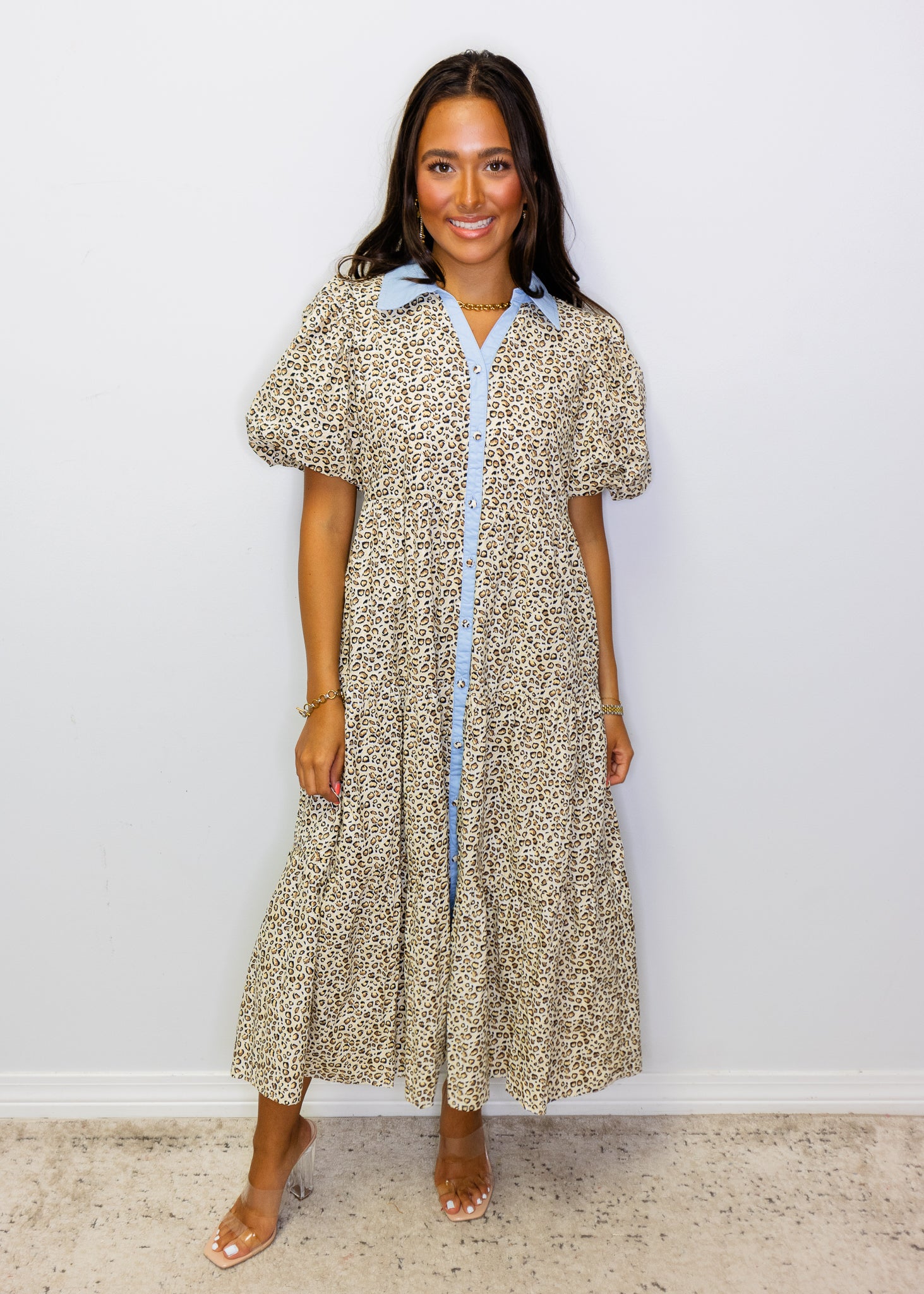 Leopard Button-Up Midi Dress