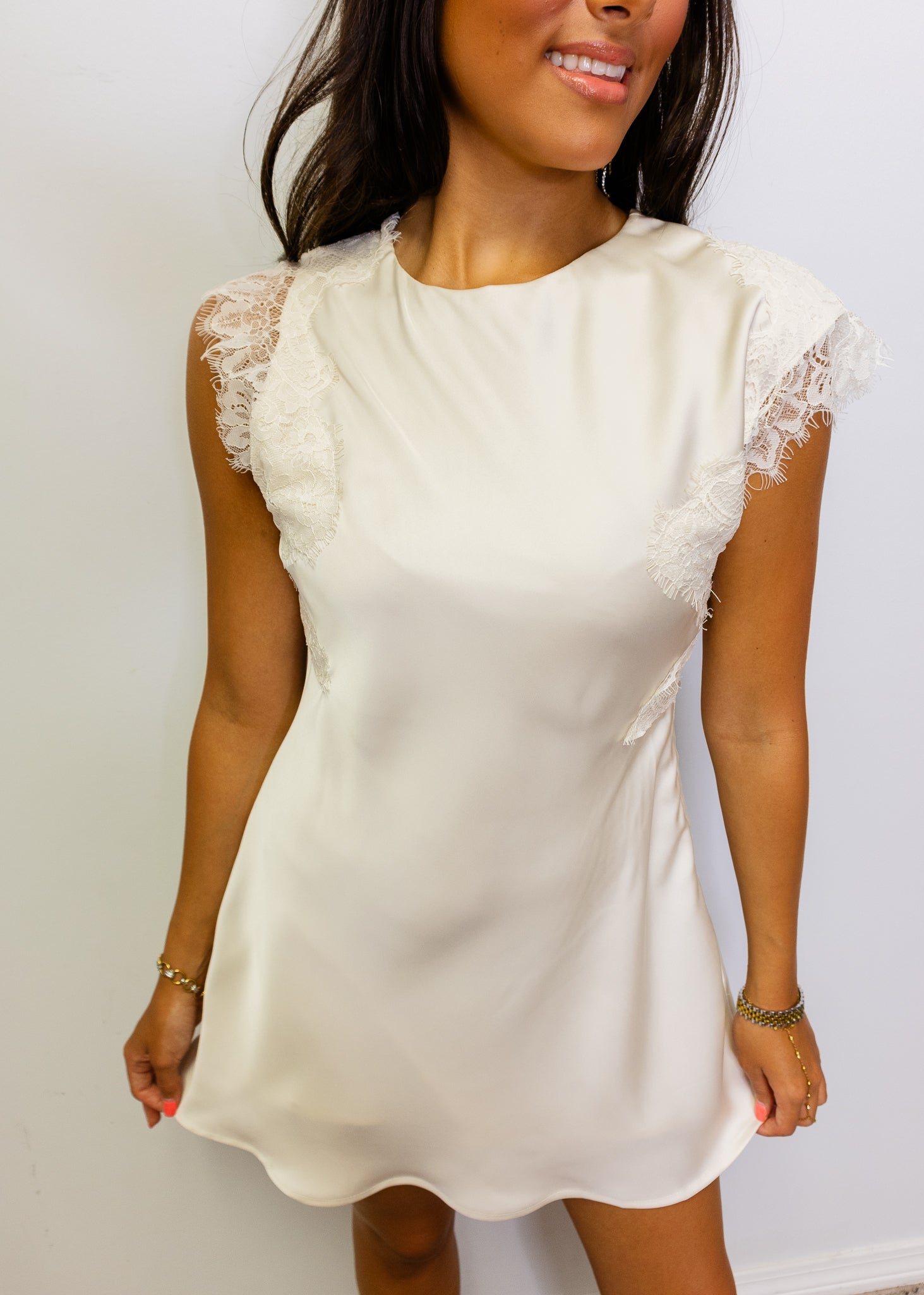 White Lace Detail Mini Dress
