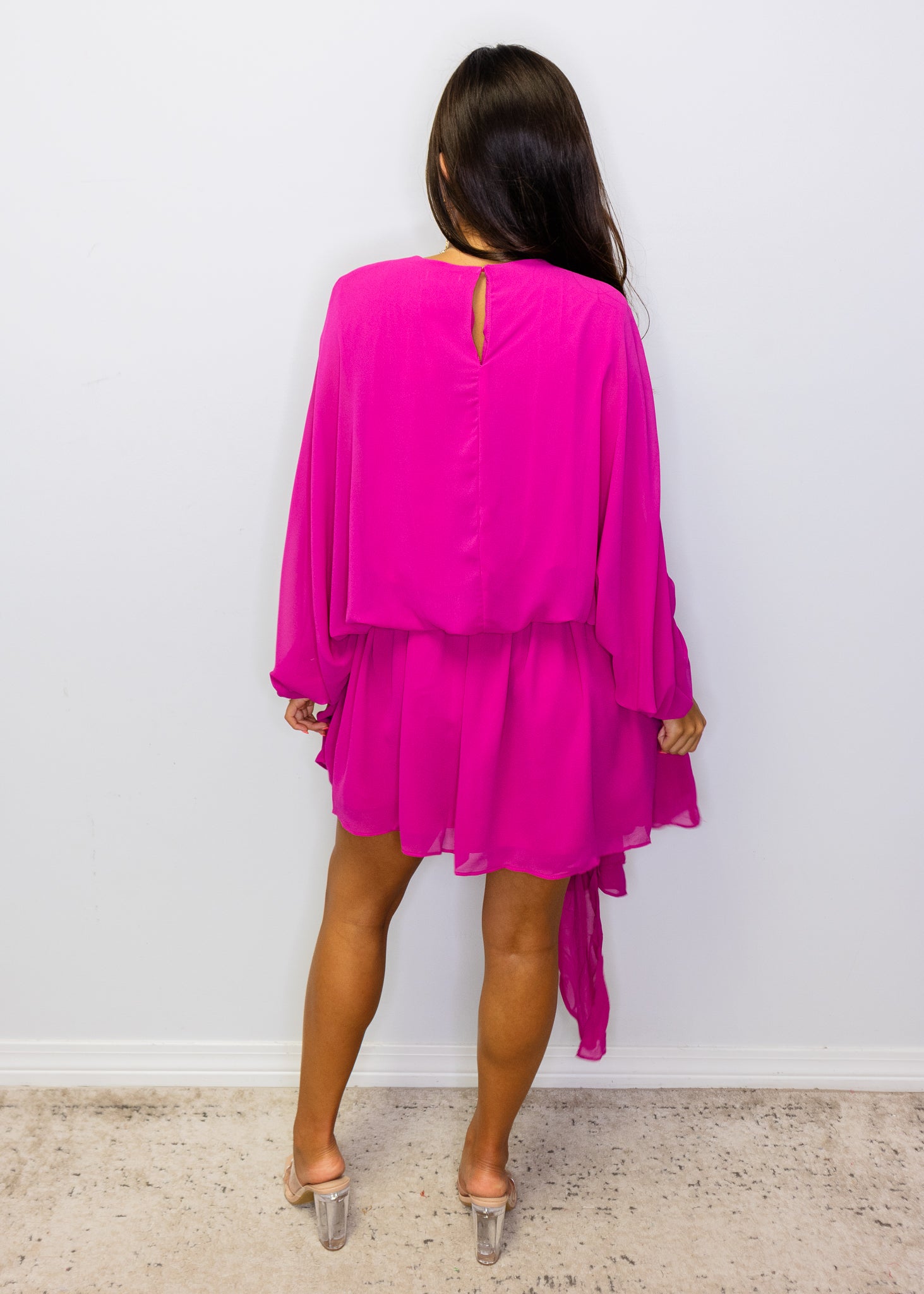 Magenta Chiffon Asymmetric Dress