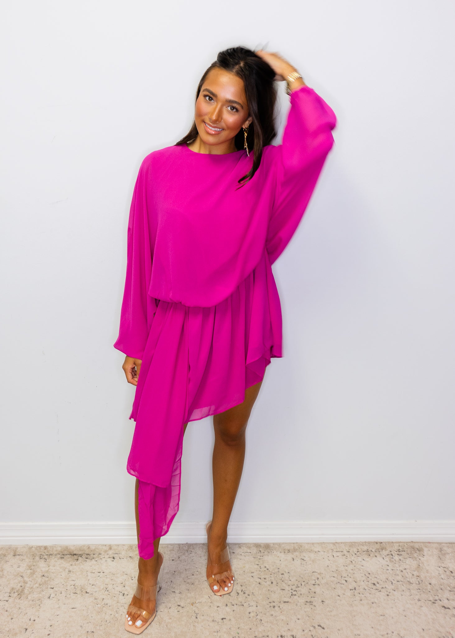 Magenta Chiffon Asymmetric Dress