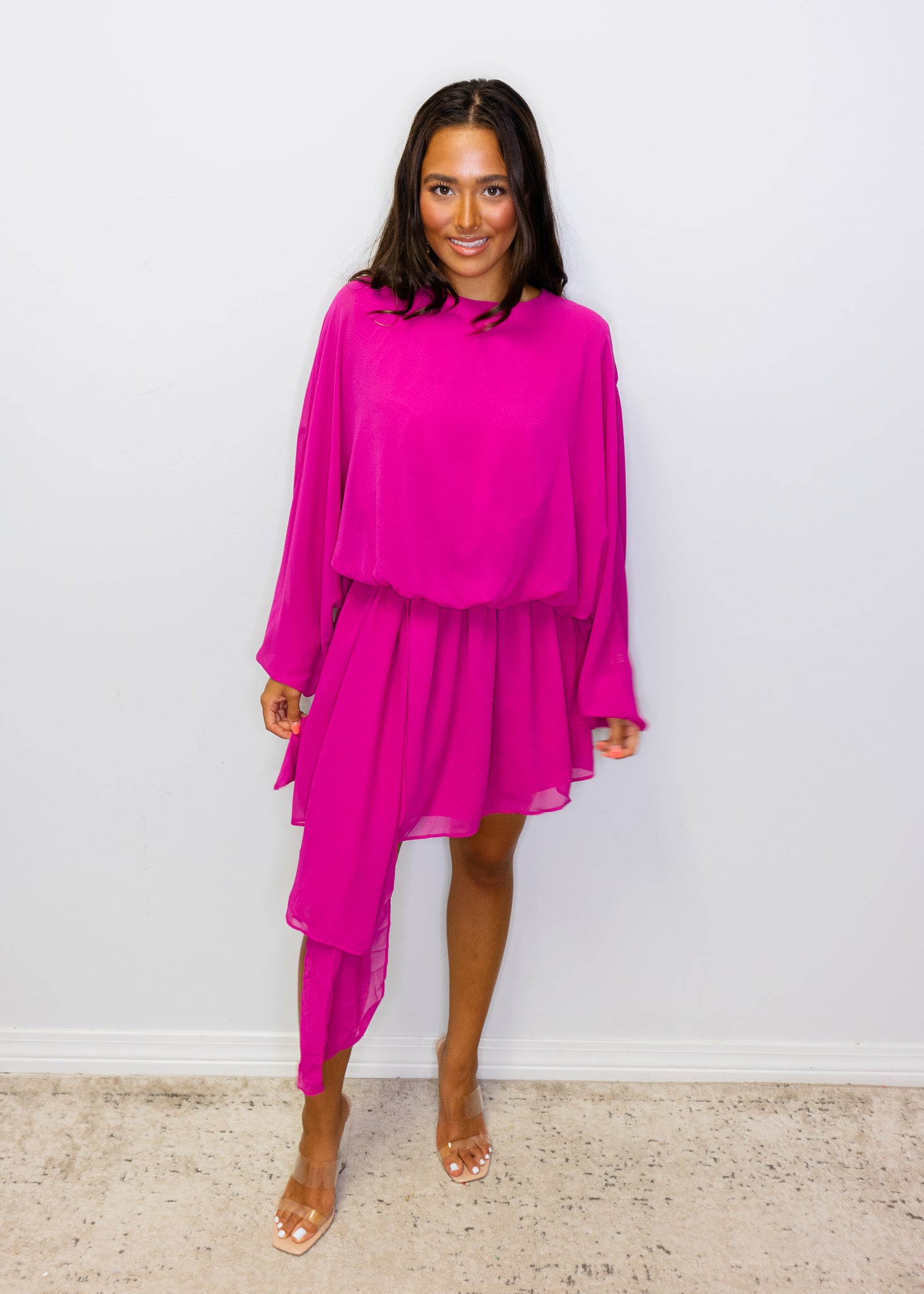 Magenta Chiffon Asymmetric Dress