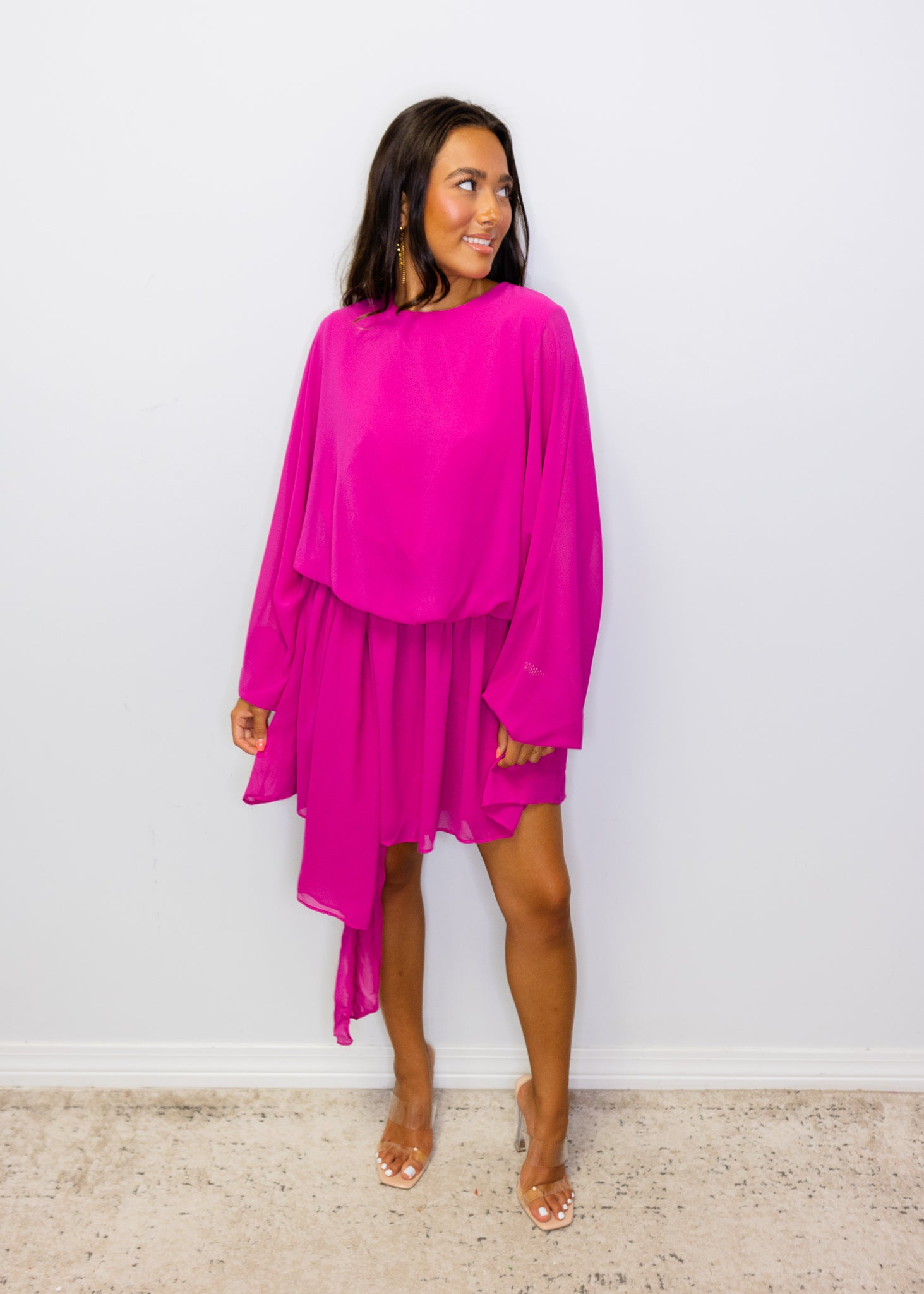 Magenta Chiffon Asymmetric Dress