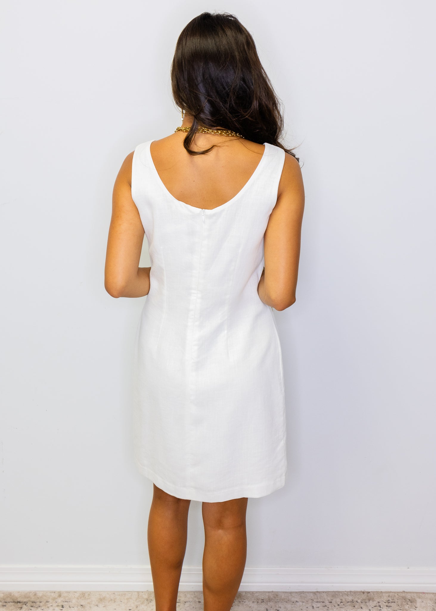 White Linen Flower A-Line Dress