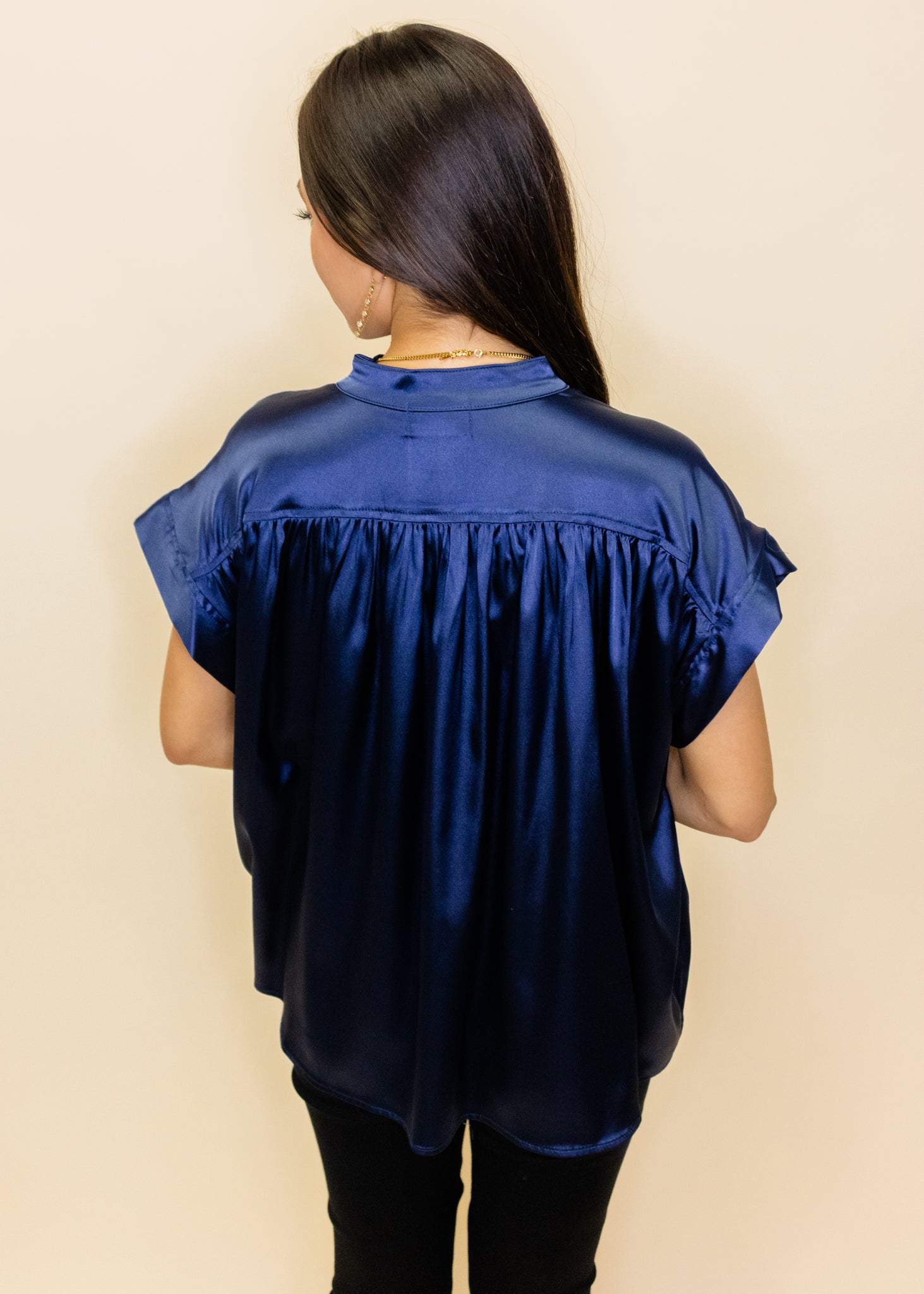 Emerson Navy Short Sleeve Placket Top