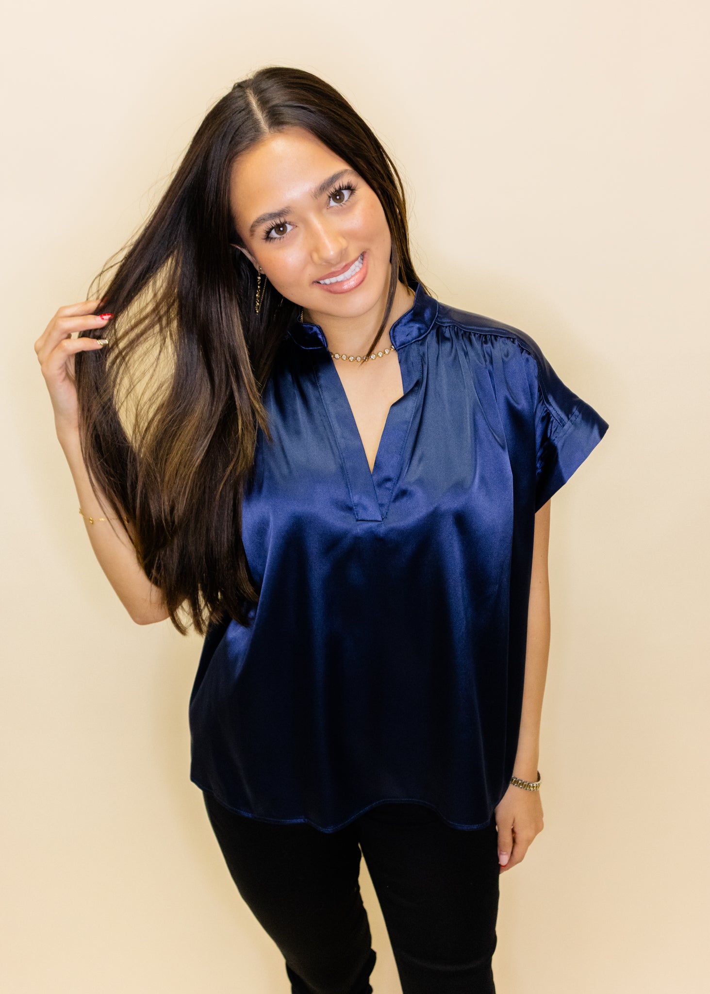 Emerson Navy Short Sleeve Placket Top