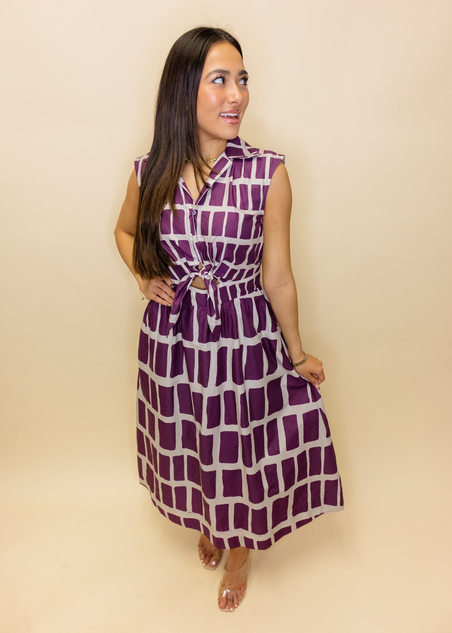 Maroon Abstract Print Midi Dress