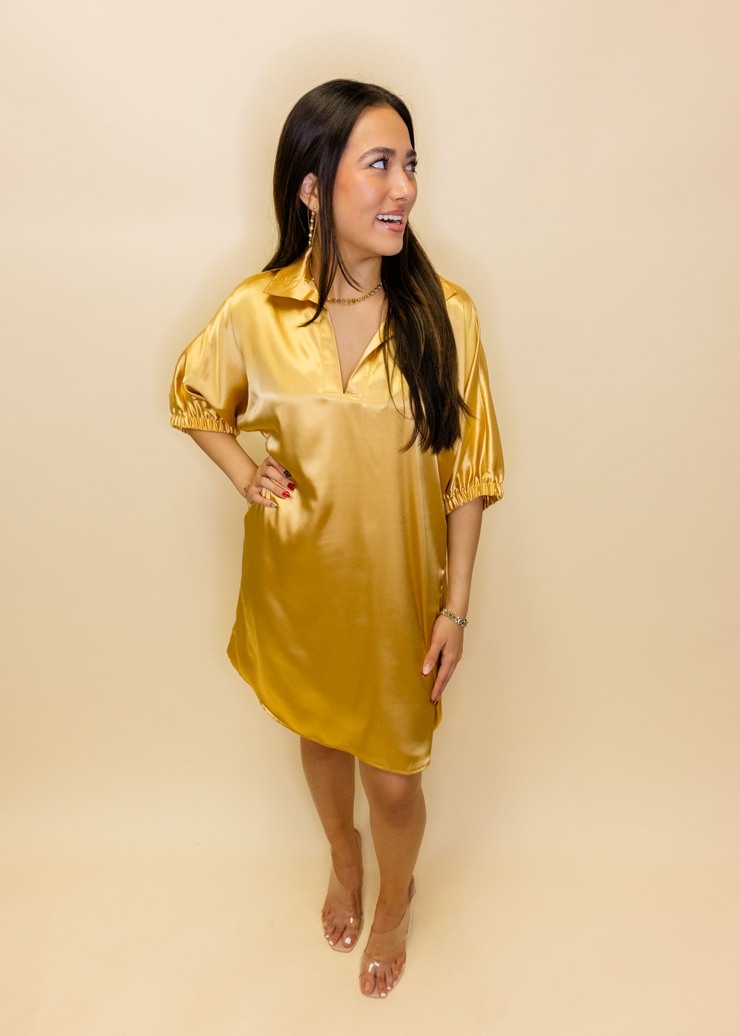 Charlotte Gold Short Sleeve Collar Dress