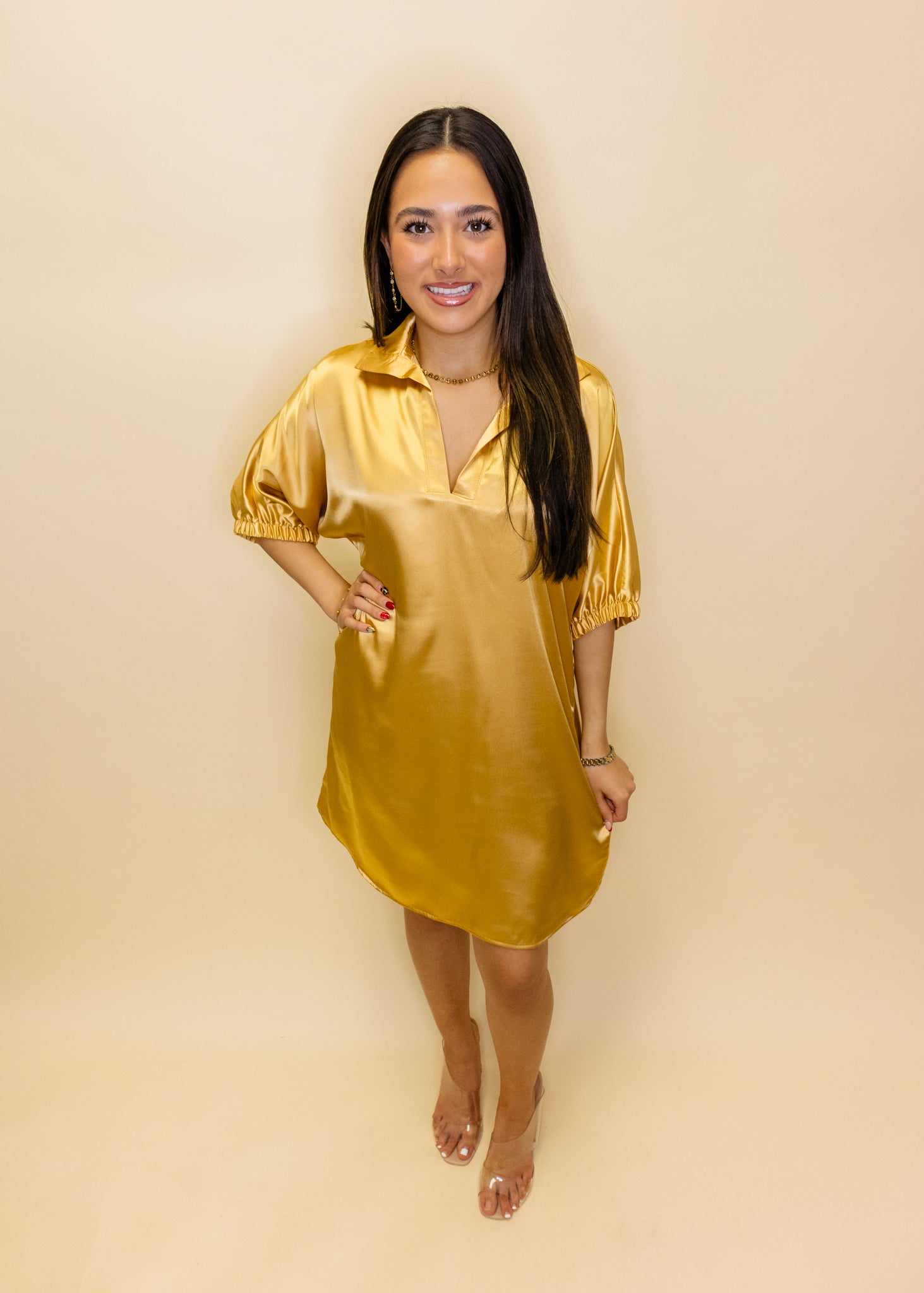 Charlotte Gold Short Sleeve Collar Dress