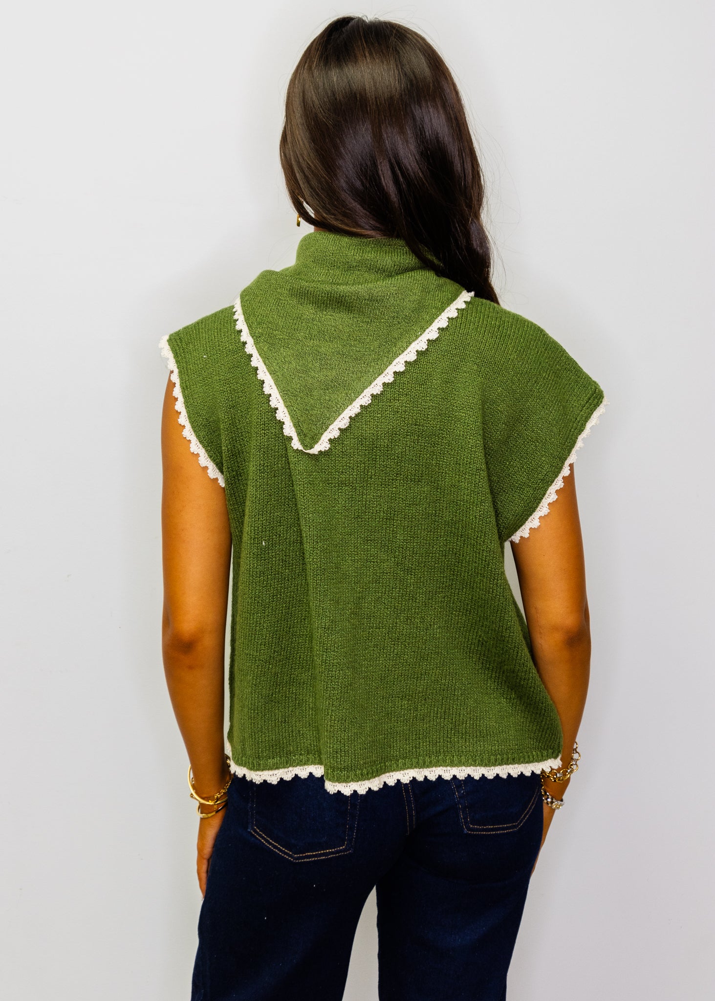 Olive Scallop Scarf Detail Top