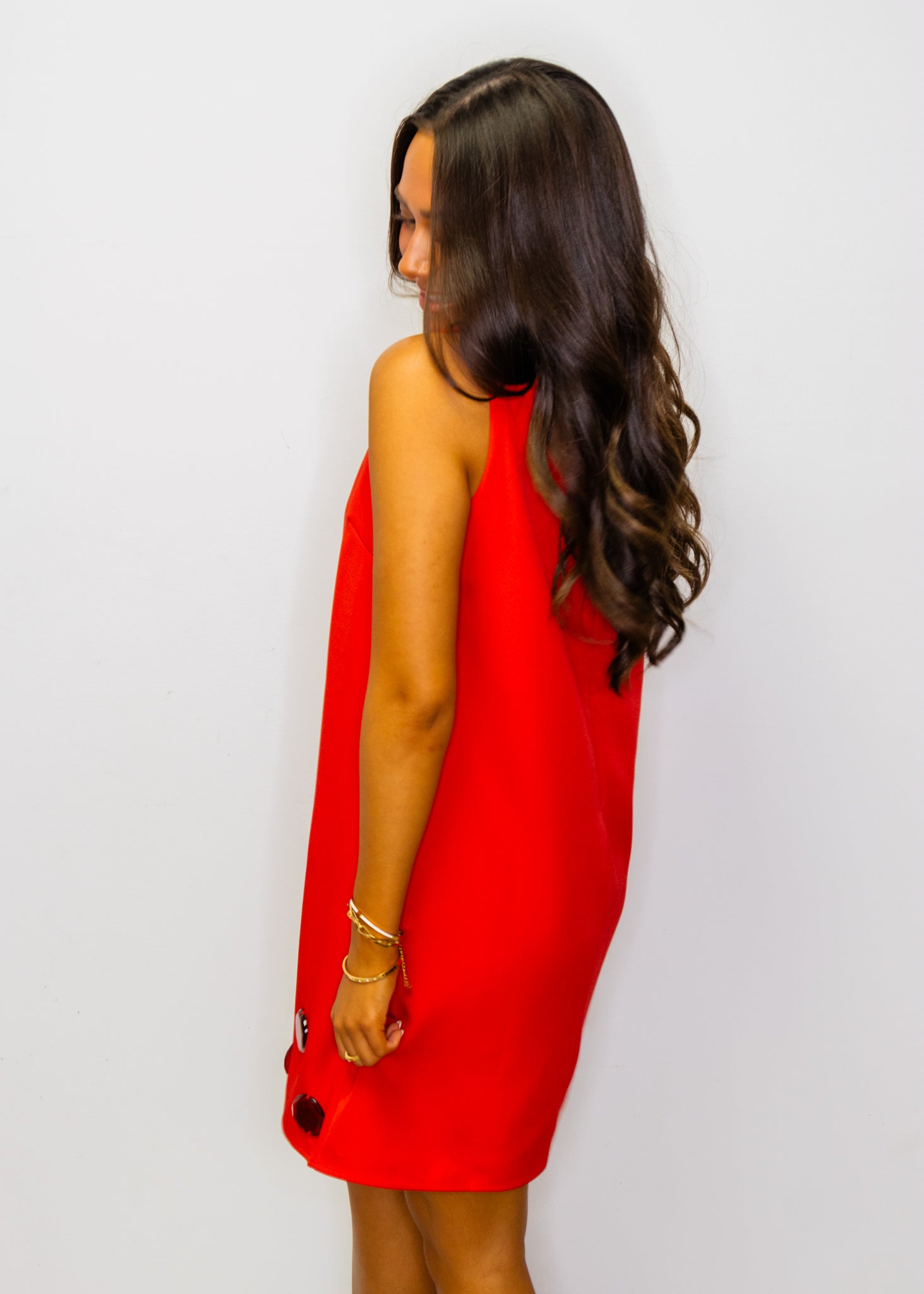 Red Shiny Circles Mini Dress