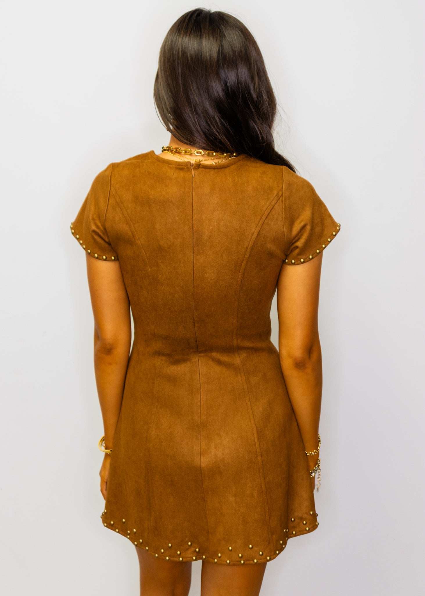 Brown Stud Detail Mini Dress