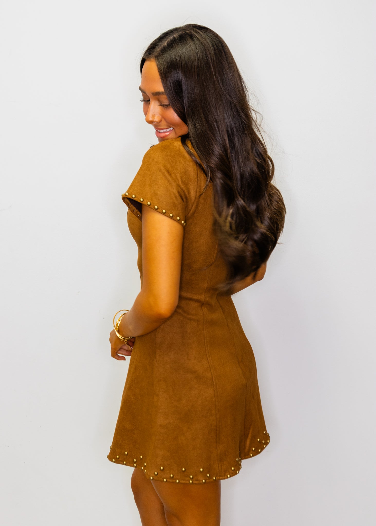 Brown Stud Detail Mini Dress