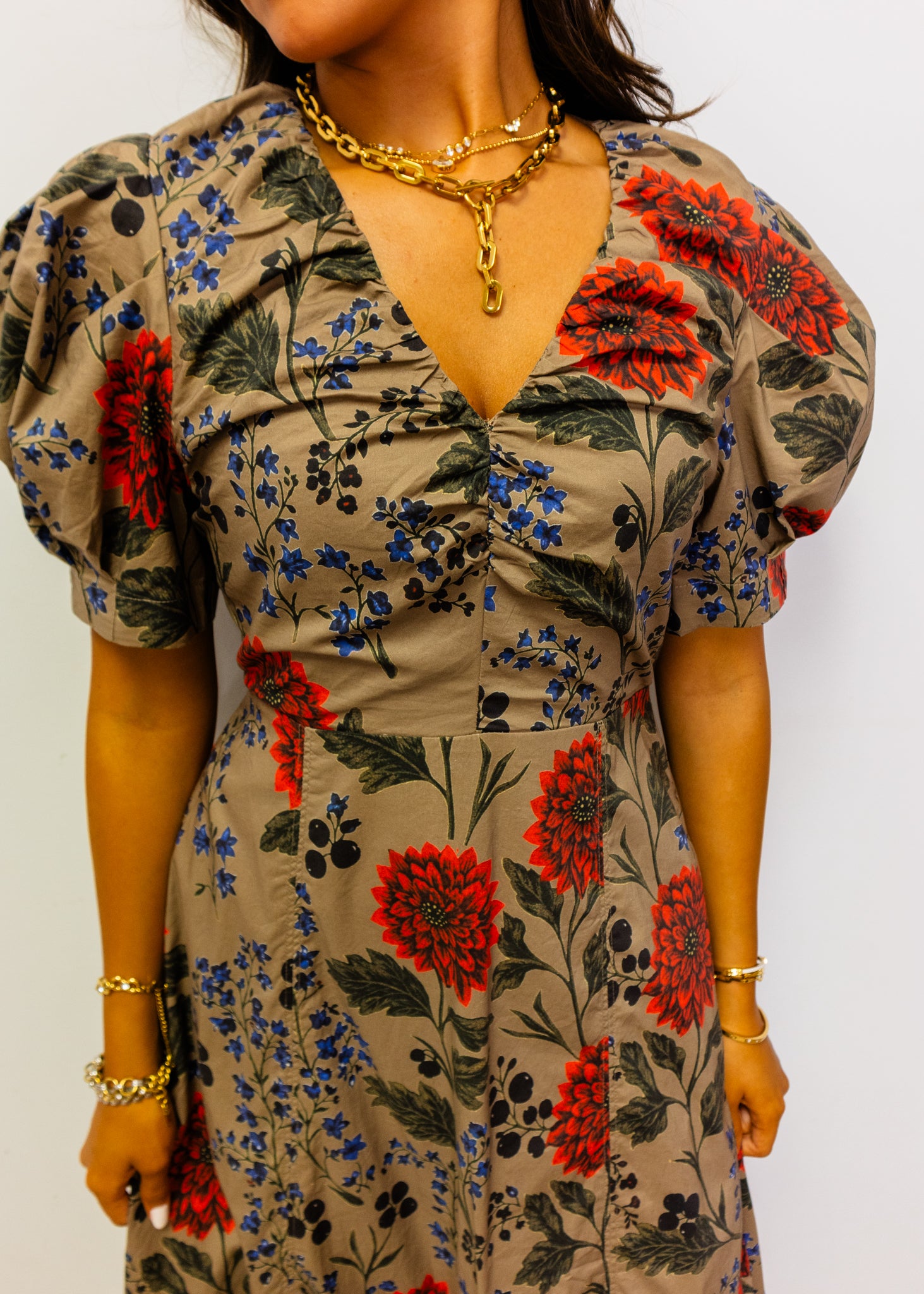 Mocha Multi Floral Midi Dress