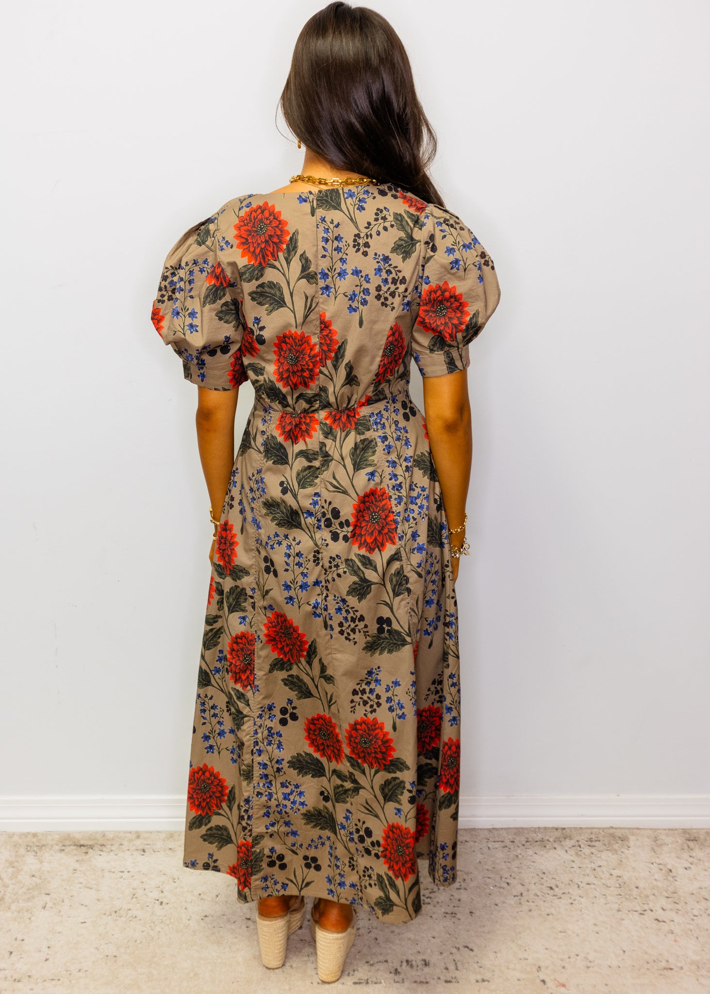 Mocha Multi Floral Midi Dress