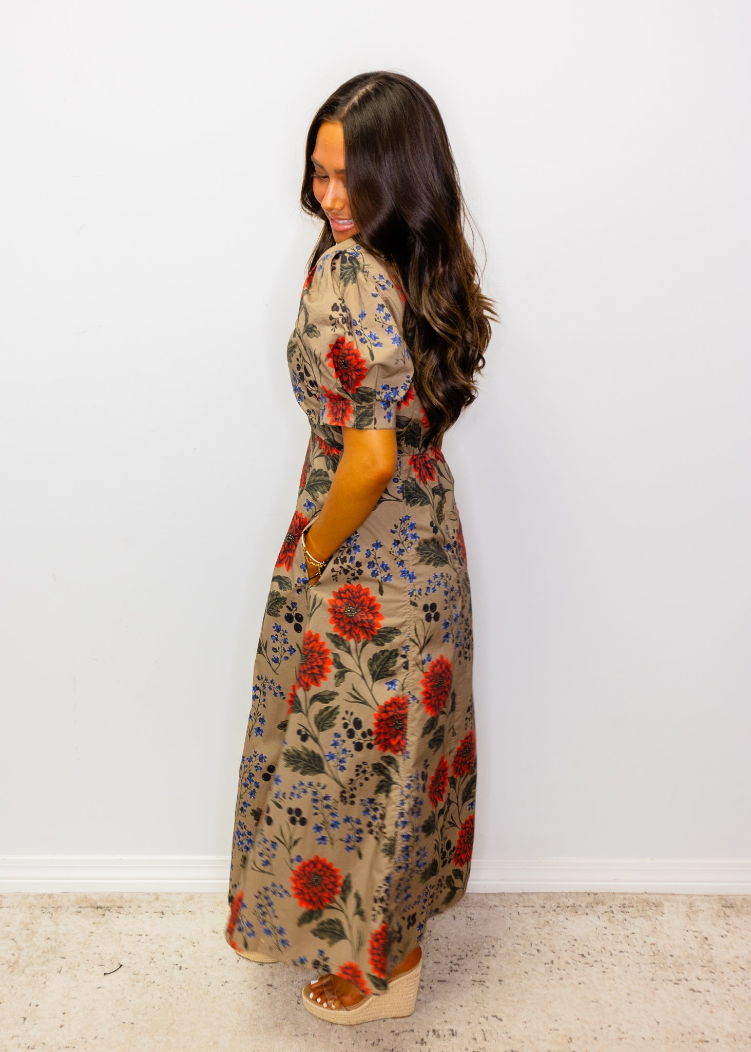 Mocha Multi Floral Midi Dress