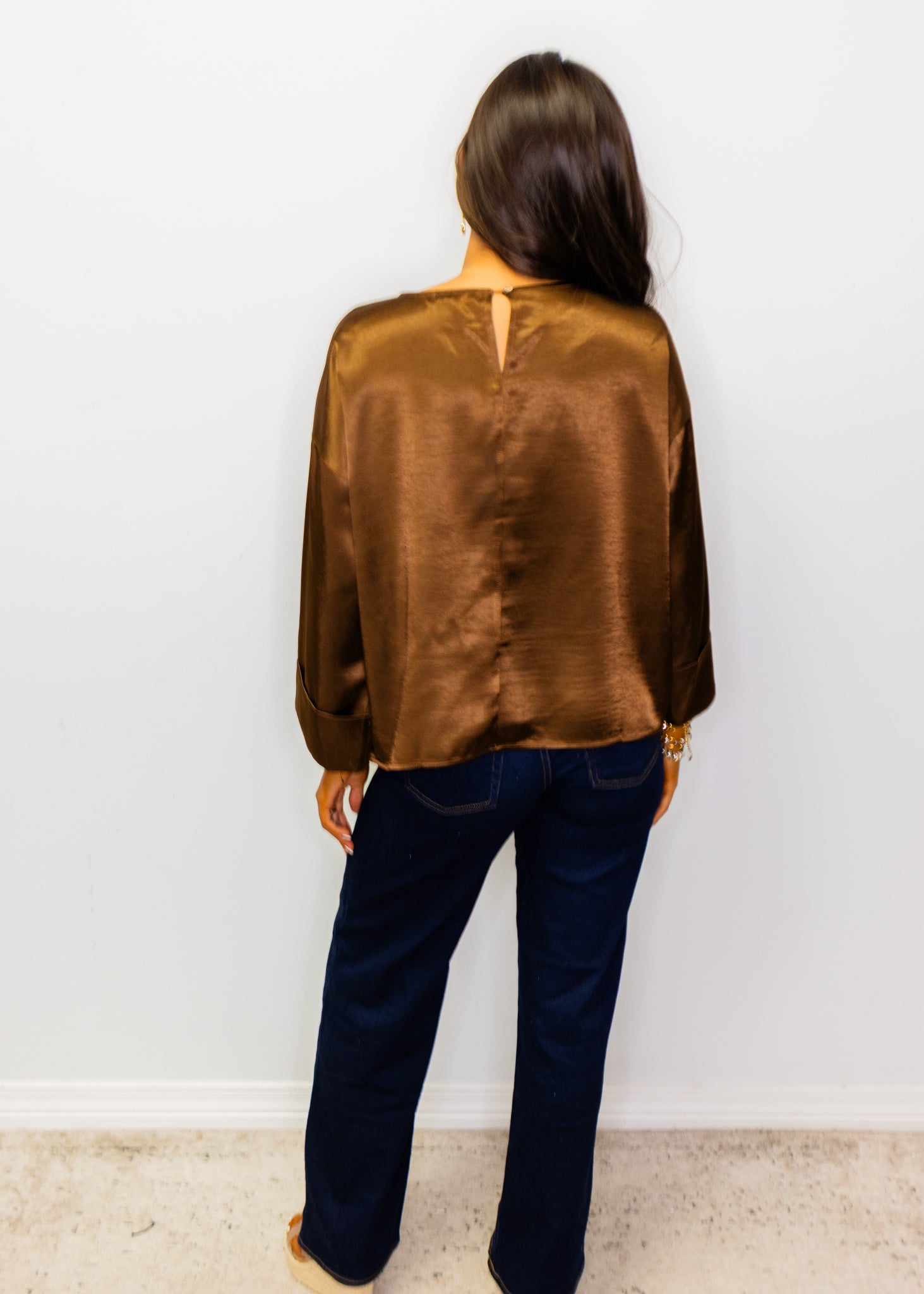 Chocolate Satin Finish 3/4 Sleeve Top