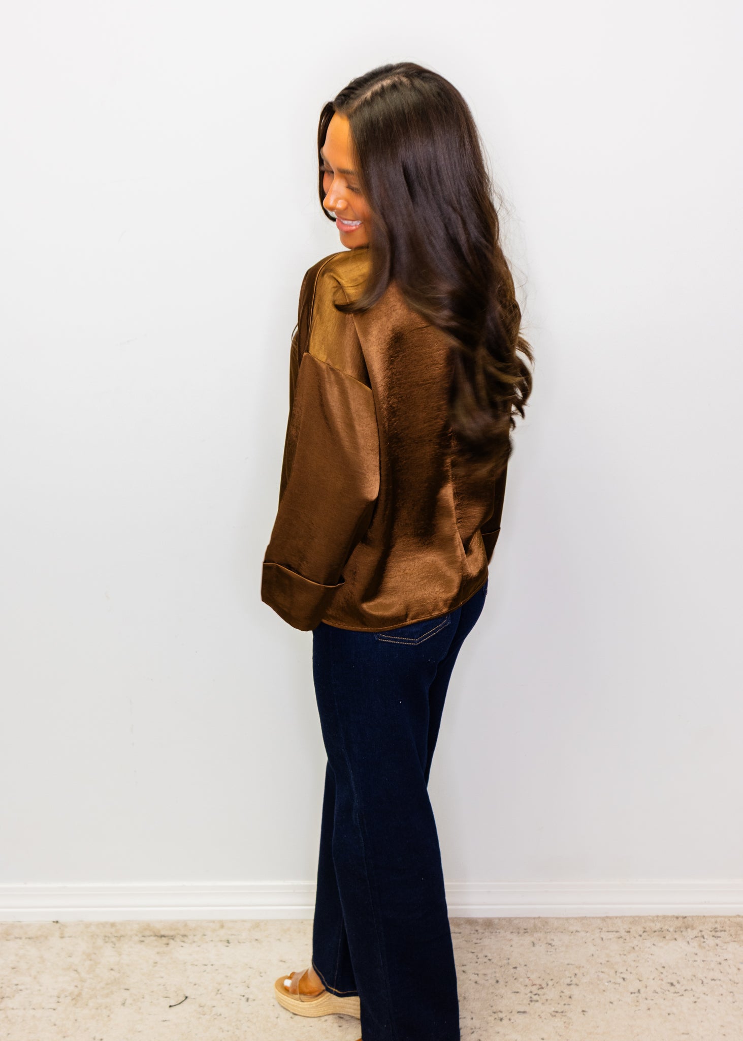 Chocolate Satin Finish 3/4 Sleeve Top