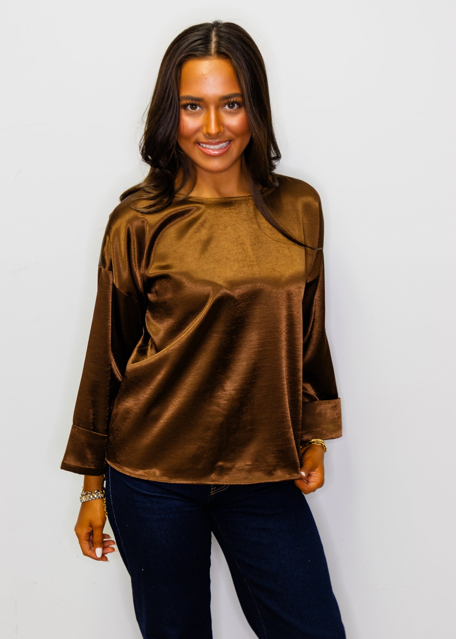 Chocolate Satin Finish 3/4 Sleeve Top