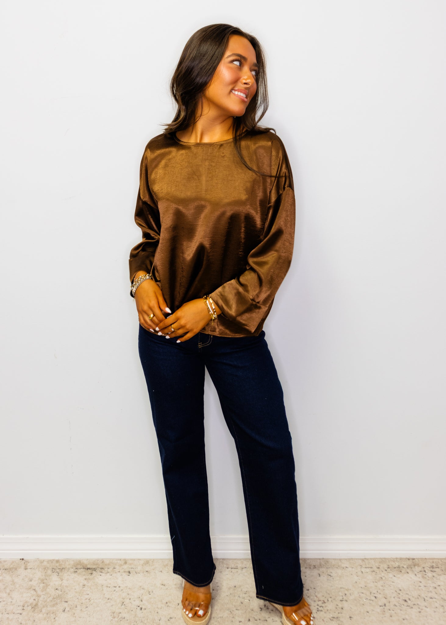 Chocolate Satin Finish 3/4 Sleeve Top