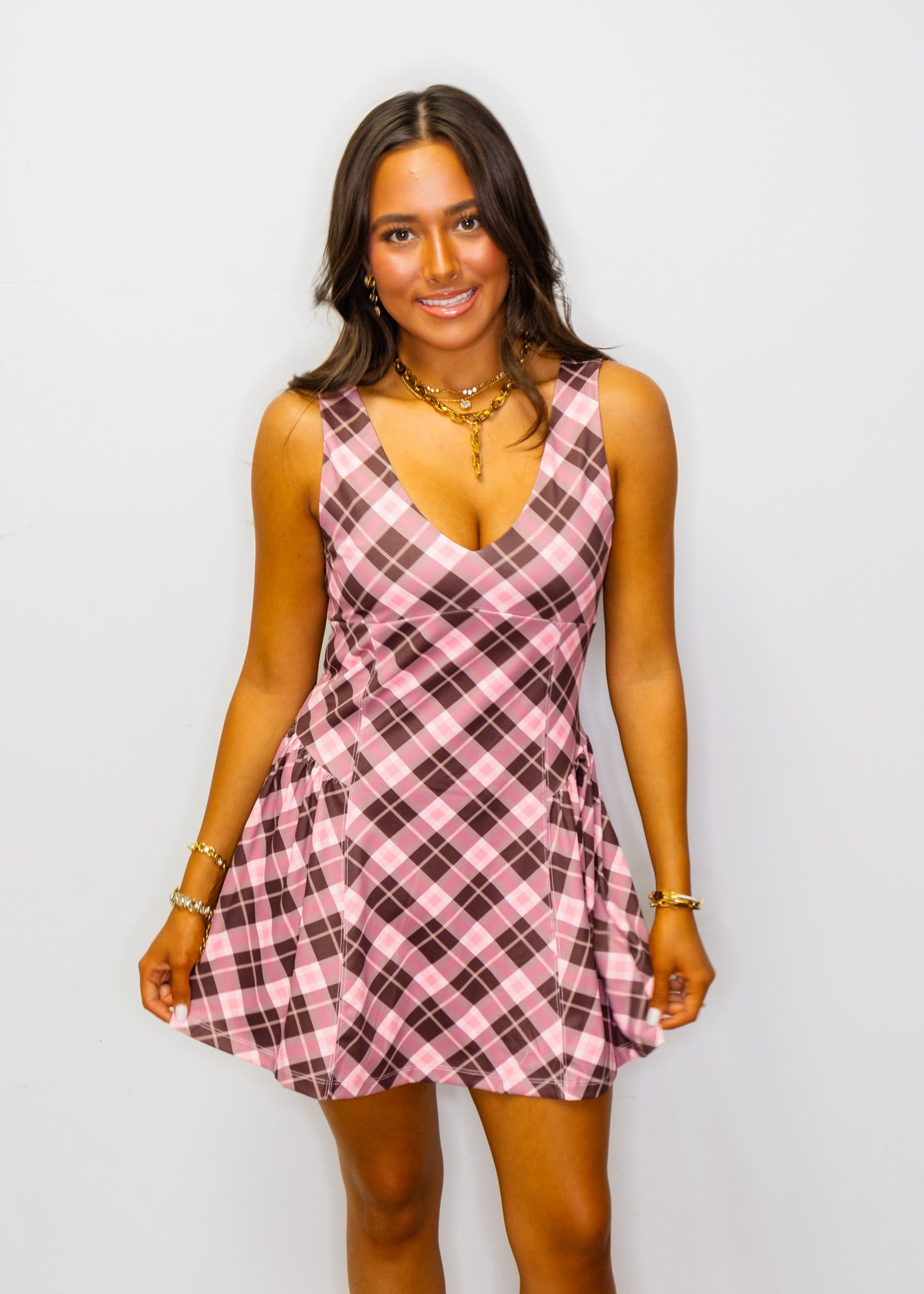 Pink Plaid Active Wear Dress