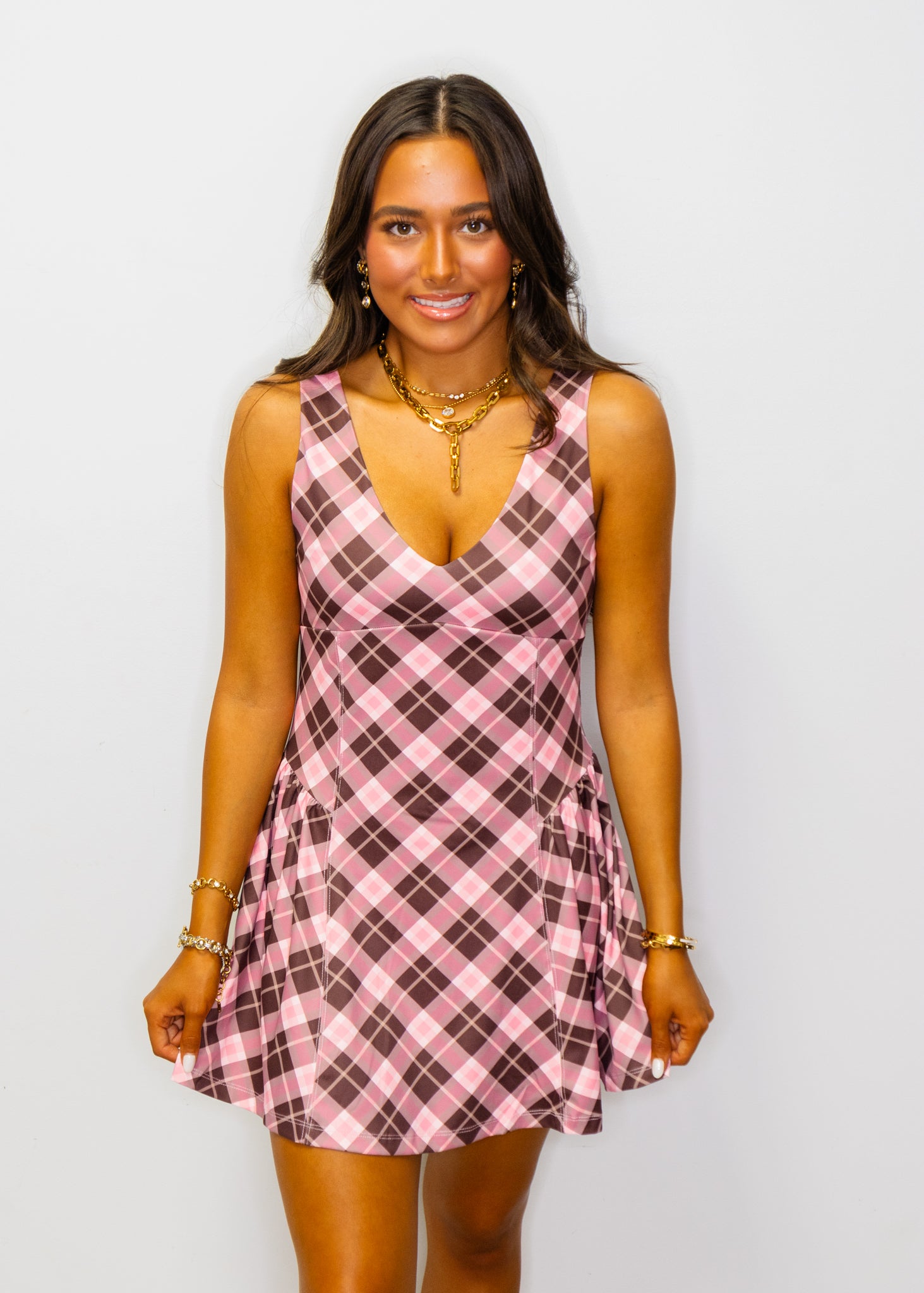 Pink Plaid Active Wear Dress