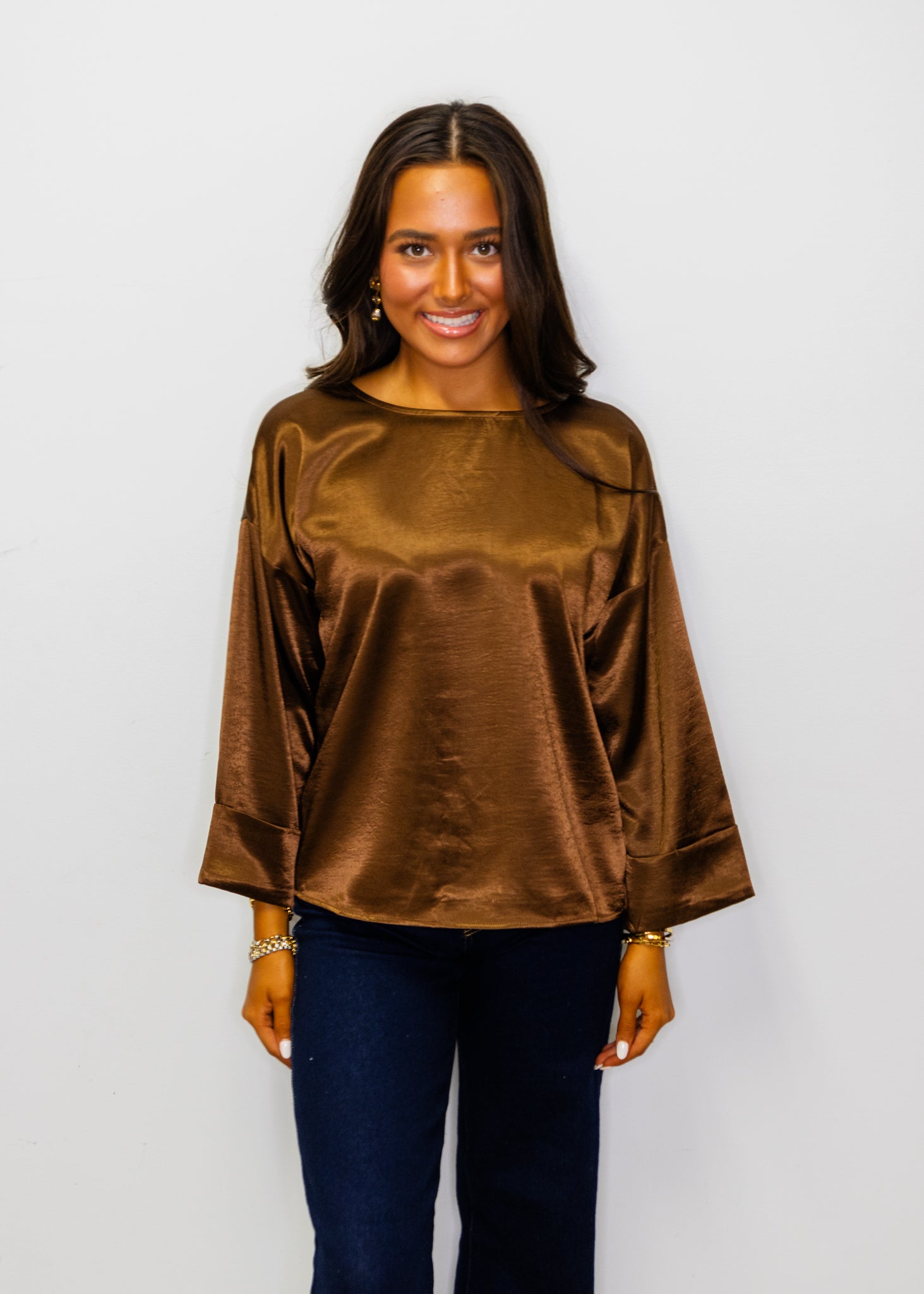 Chocolate Satin Finish 3/4 Sleeve Top
