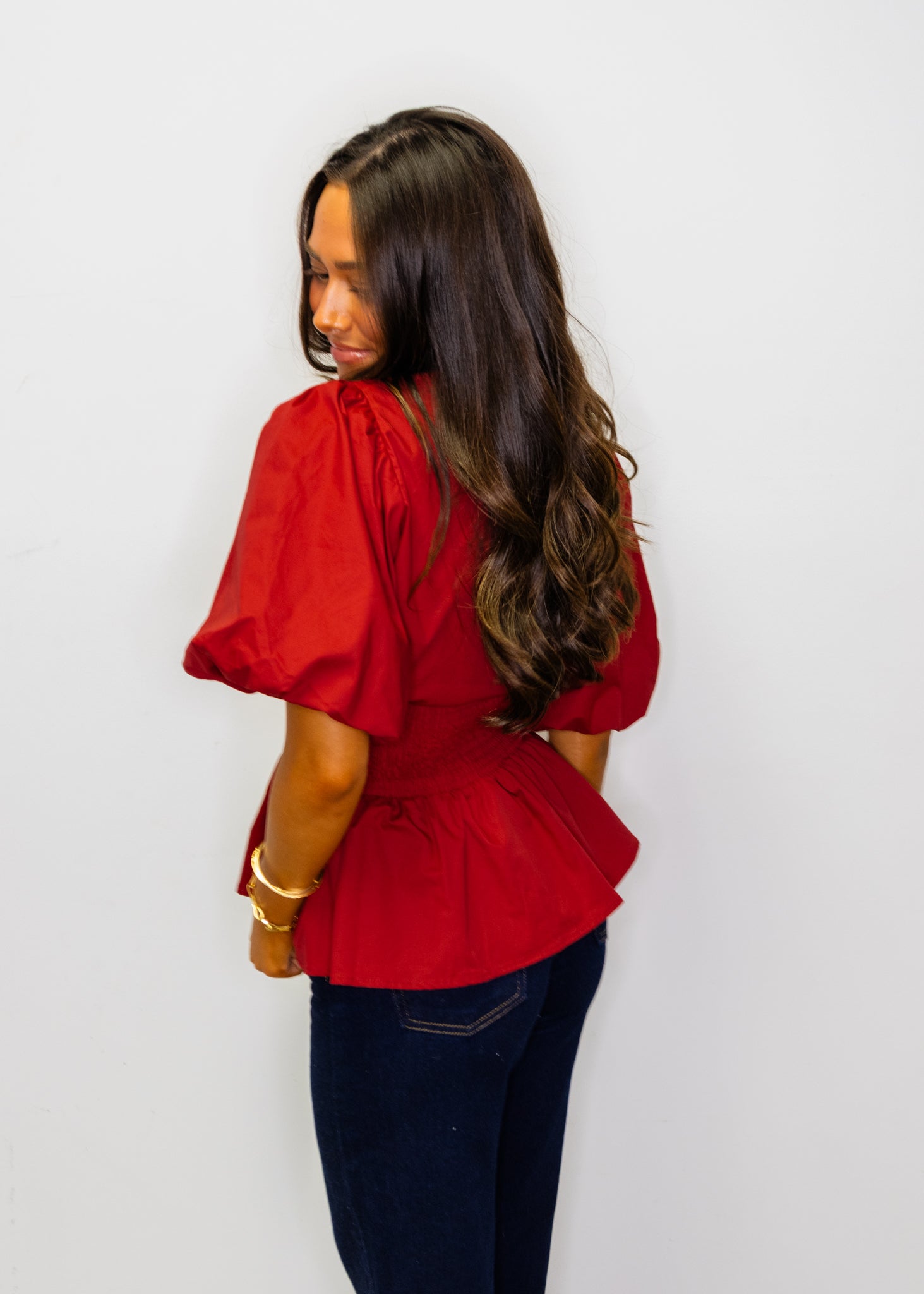 Garnet Smocked Waist Zipper Top