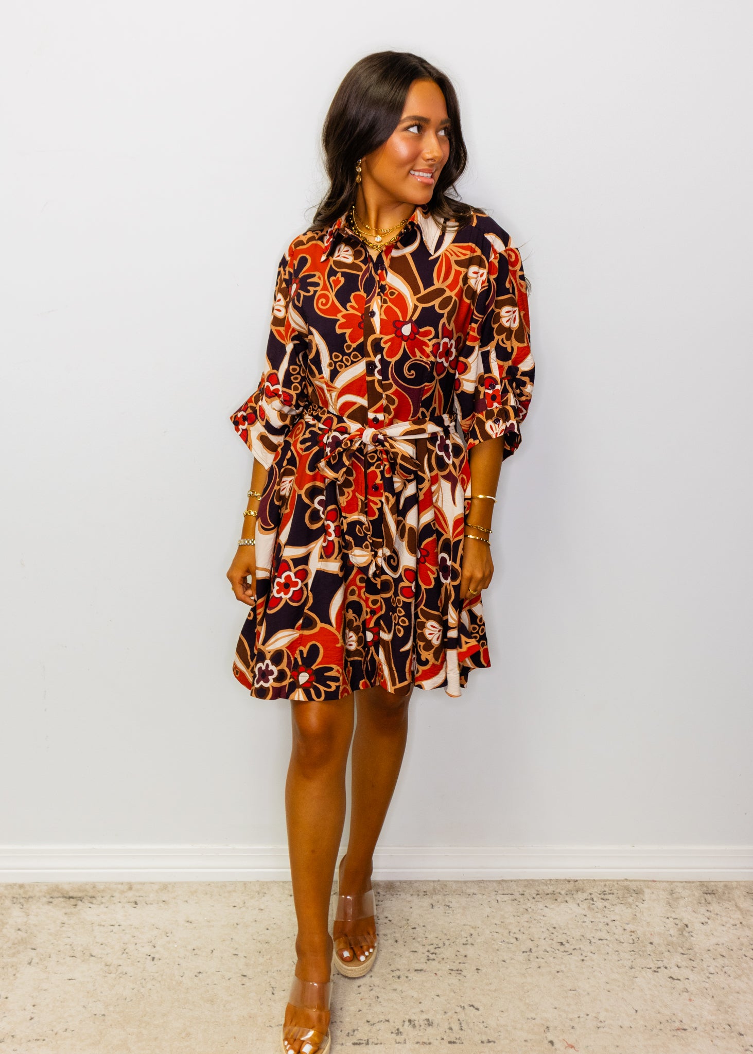 Maroon Abstract Floral Dress