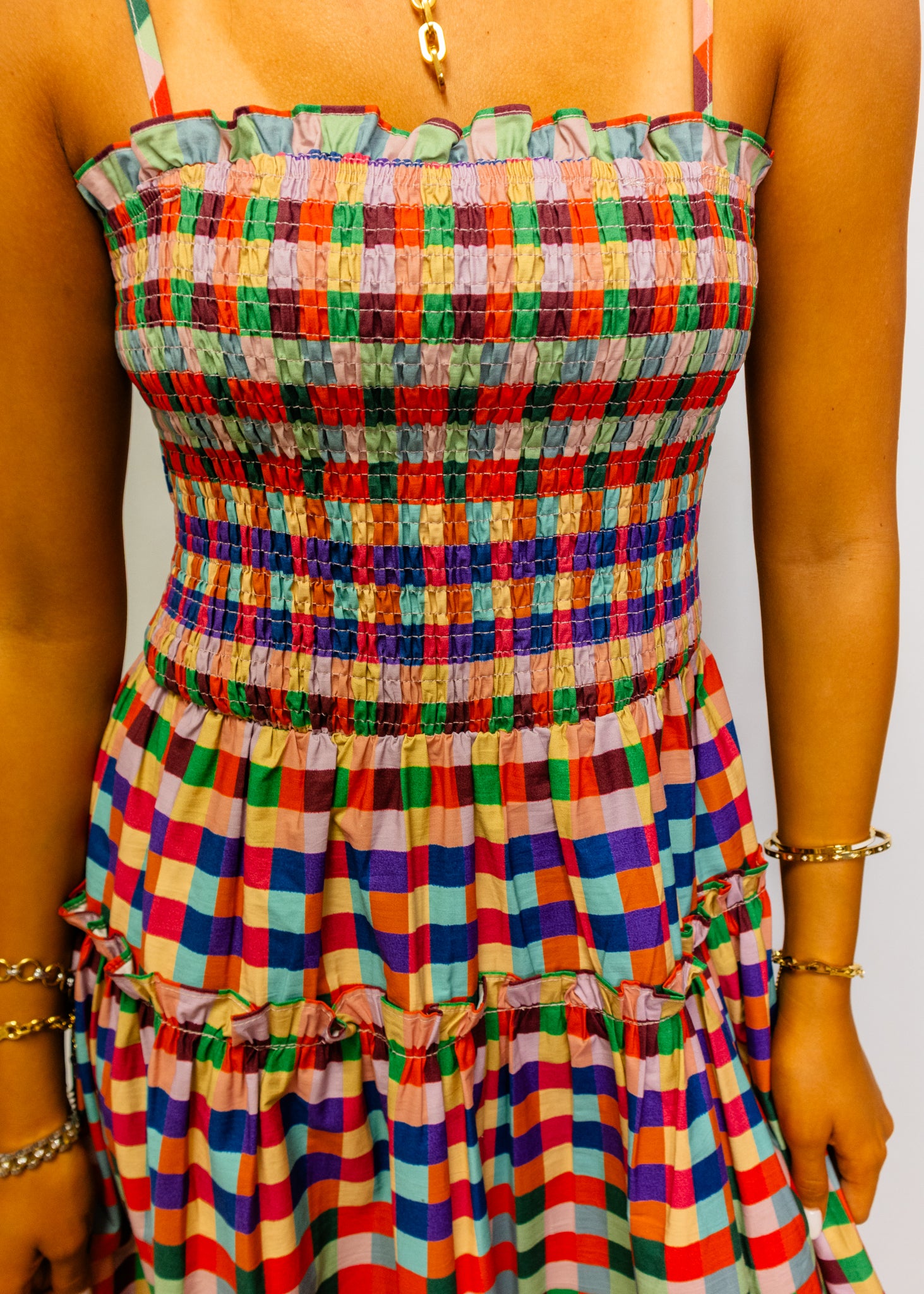 Multi Color Plaid Spaghetti Strap Midi Dress