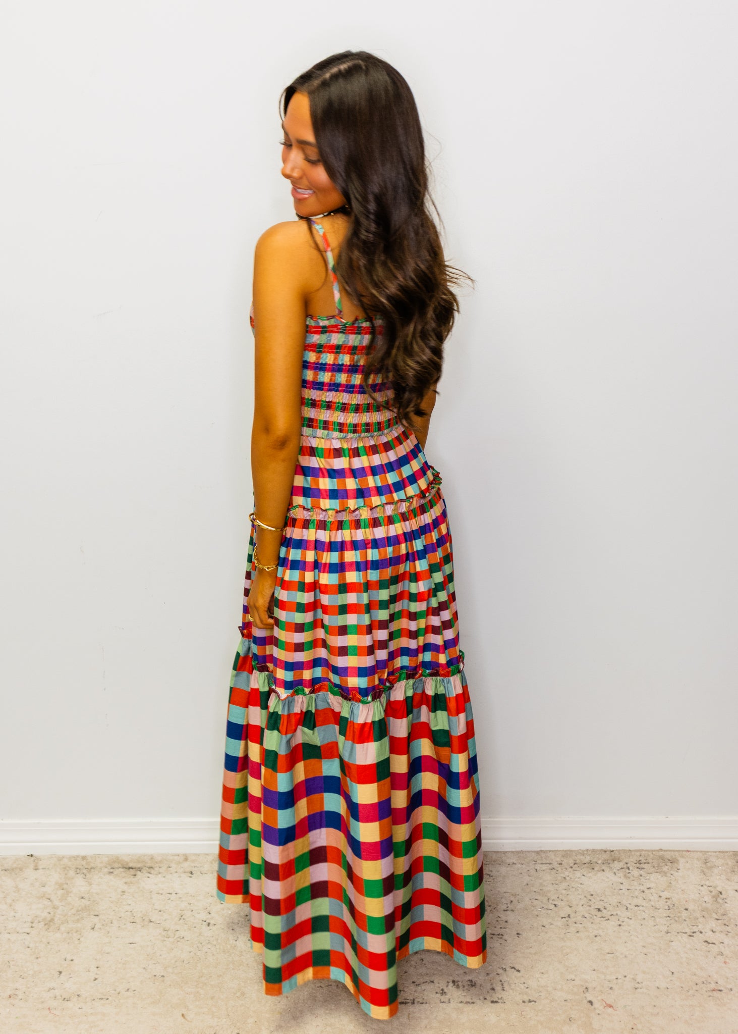 Multi Color Plaid Spaghetti Strap Midi Dress