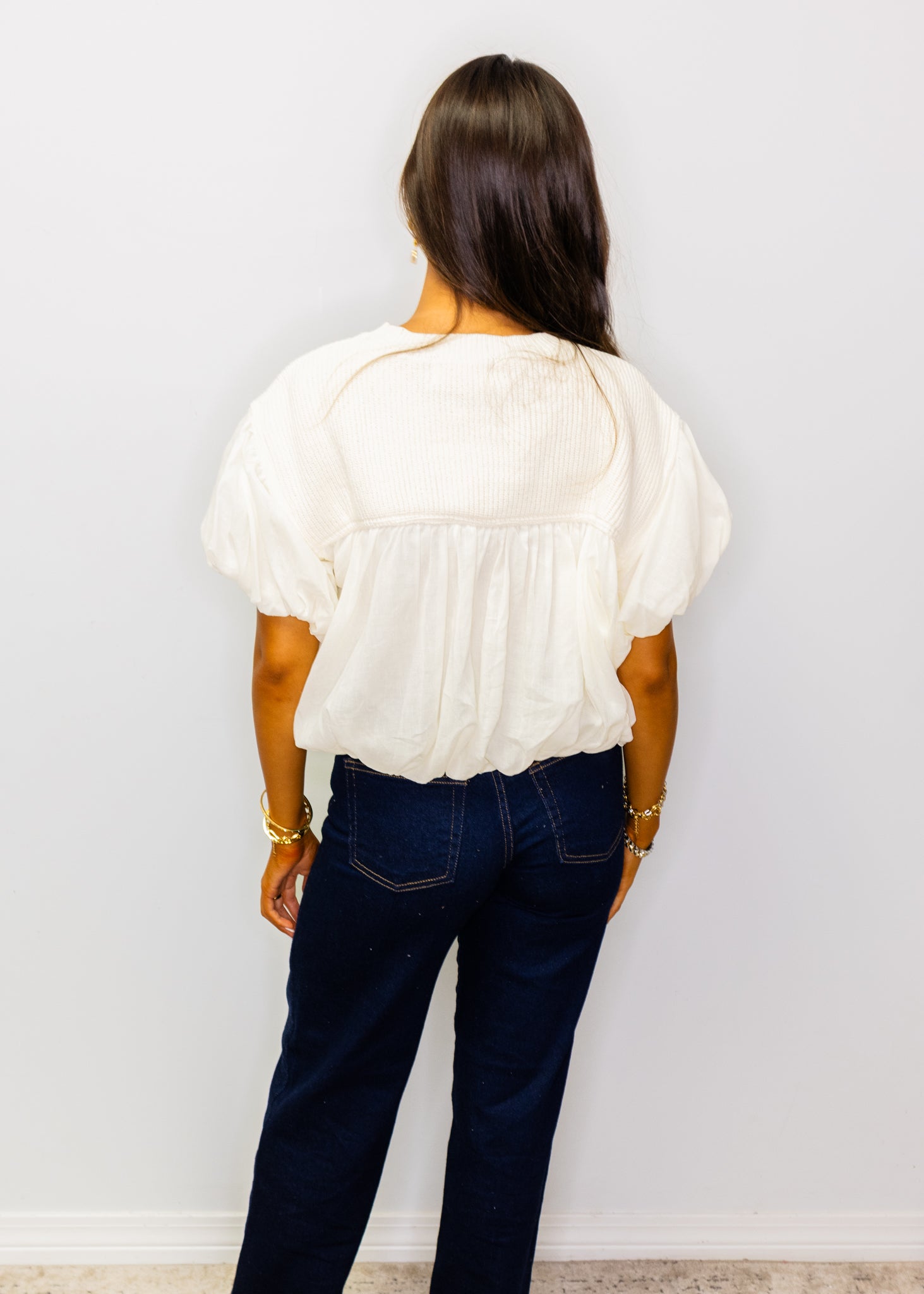 Ivory Puff Sleeve Sweater Top