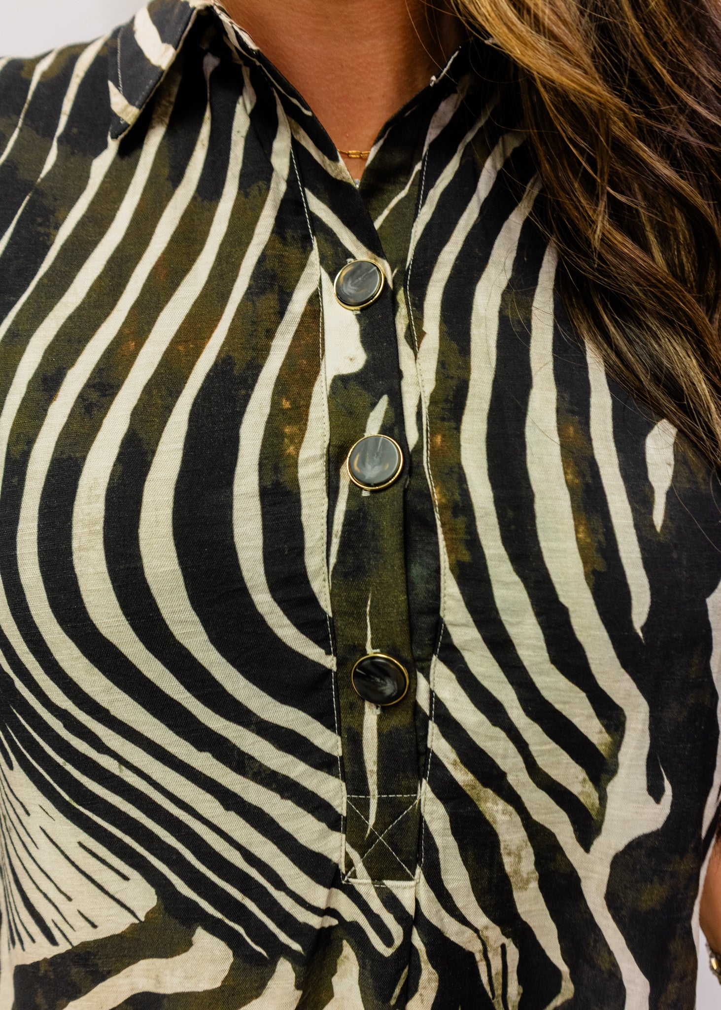 Black Zebra Print 3/4 Sleeve Midi Dress