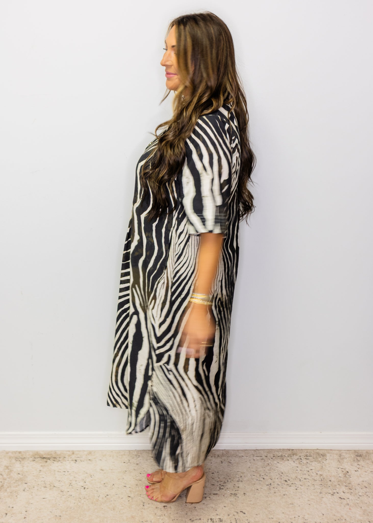 Black Zebra Print 3/4 Sleeve Midi Dress