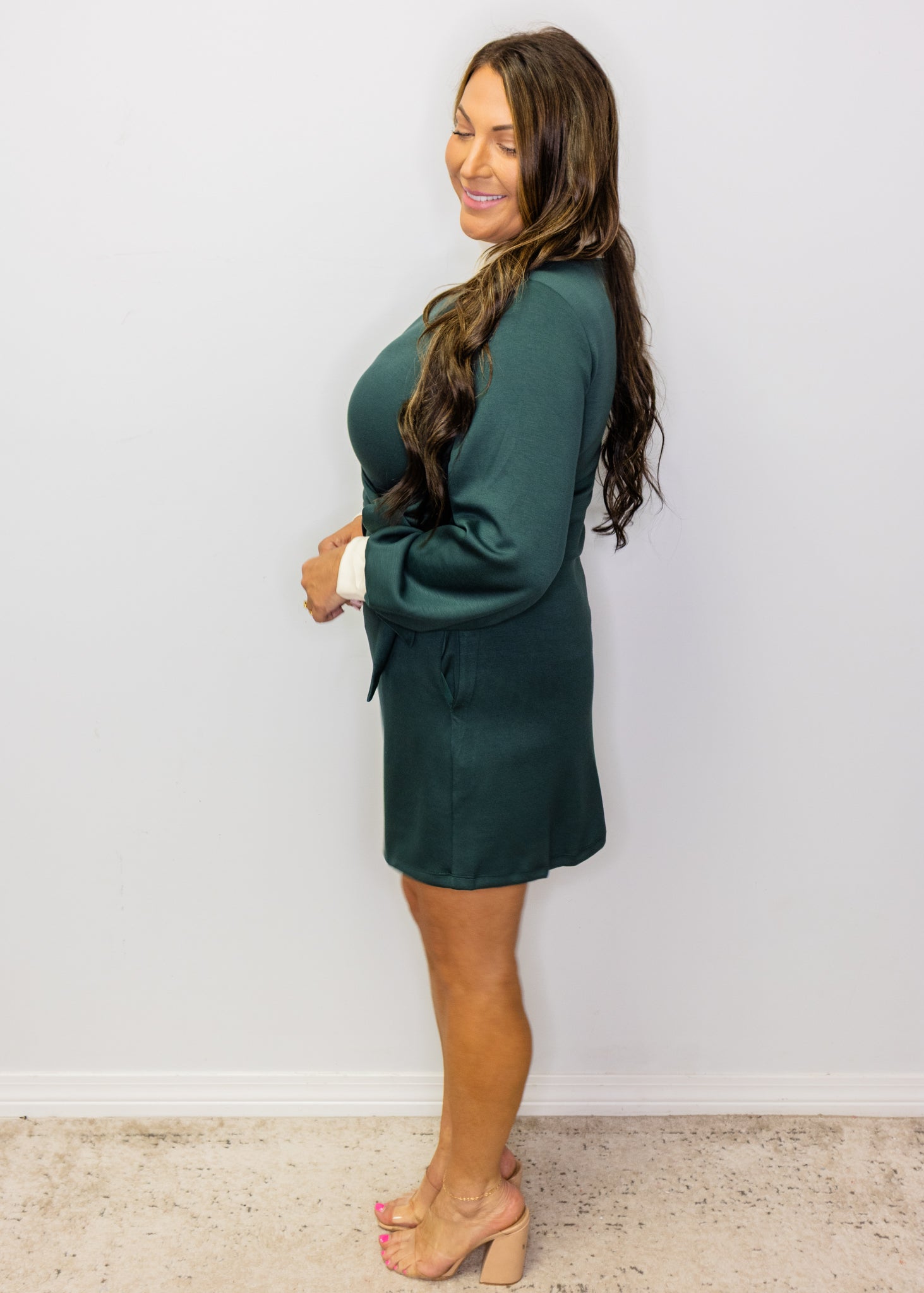 Forest Green Long Sleeve Tie Dress