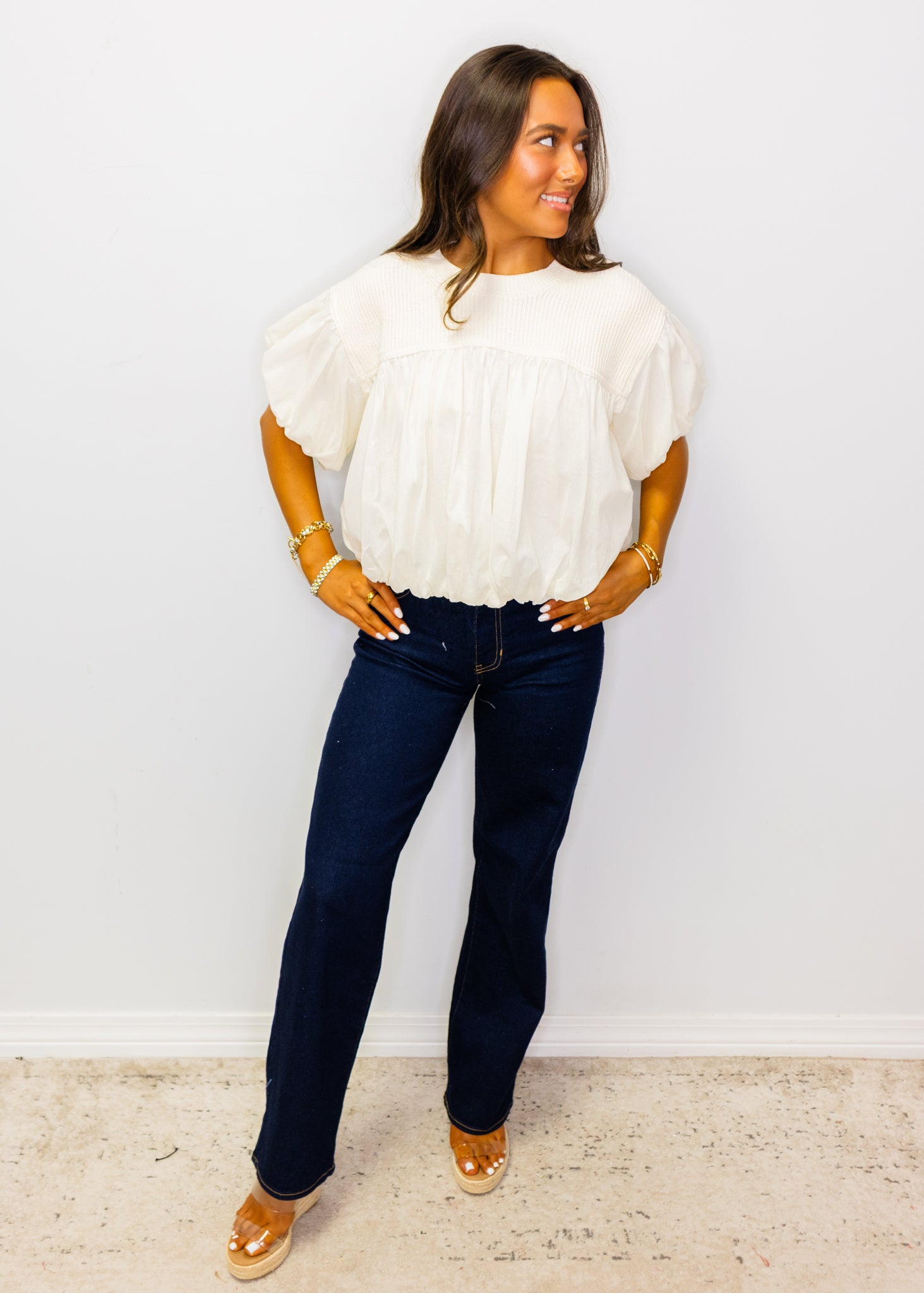 Ivory Puff Sleeve Sweater Top