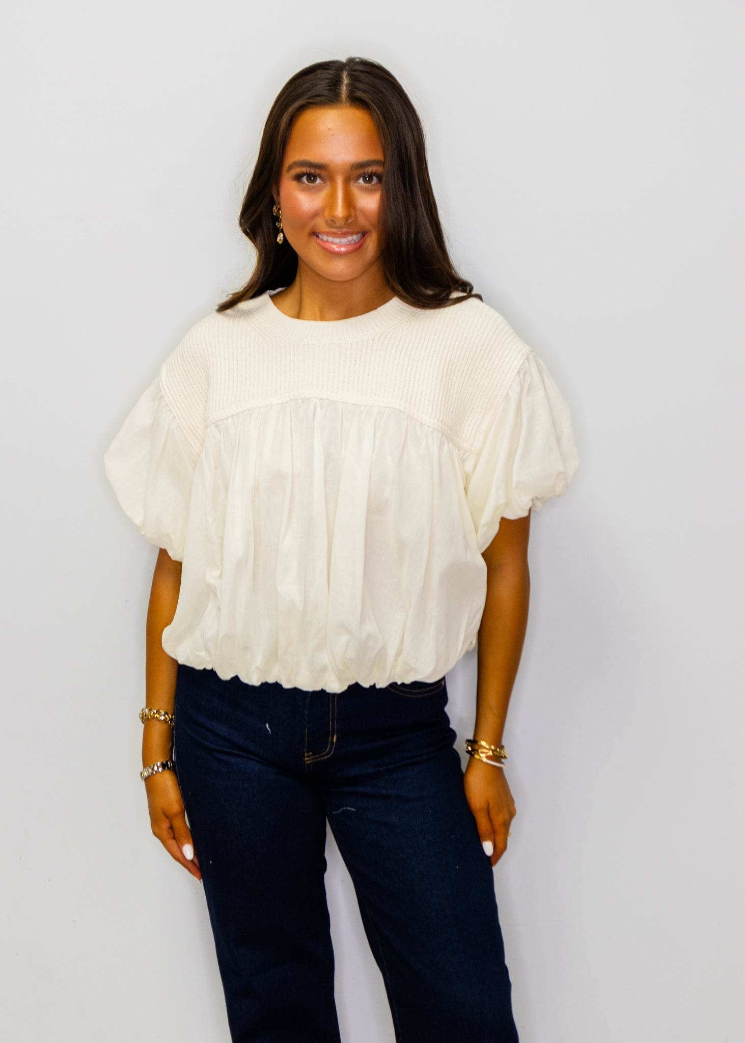 Ivory Puff Sleeve Sweater Top