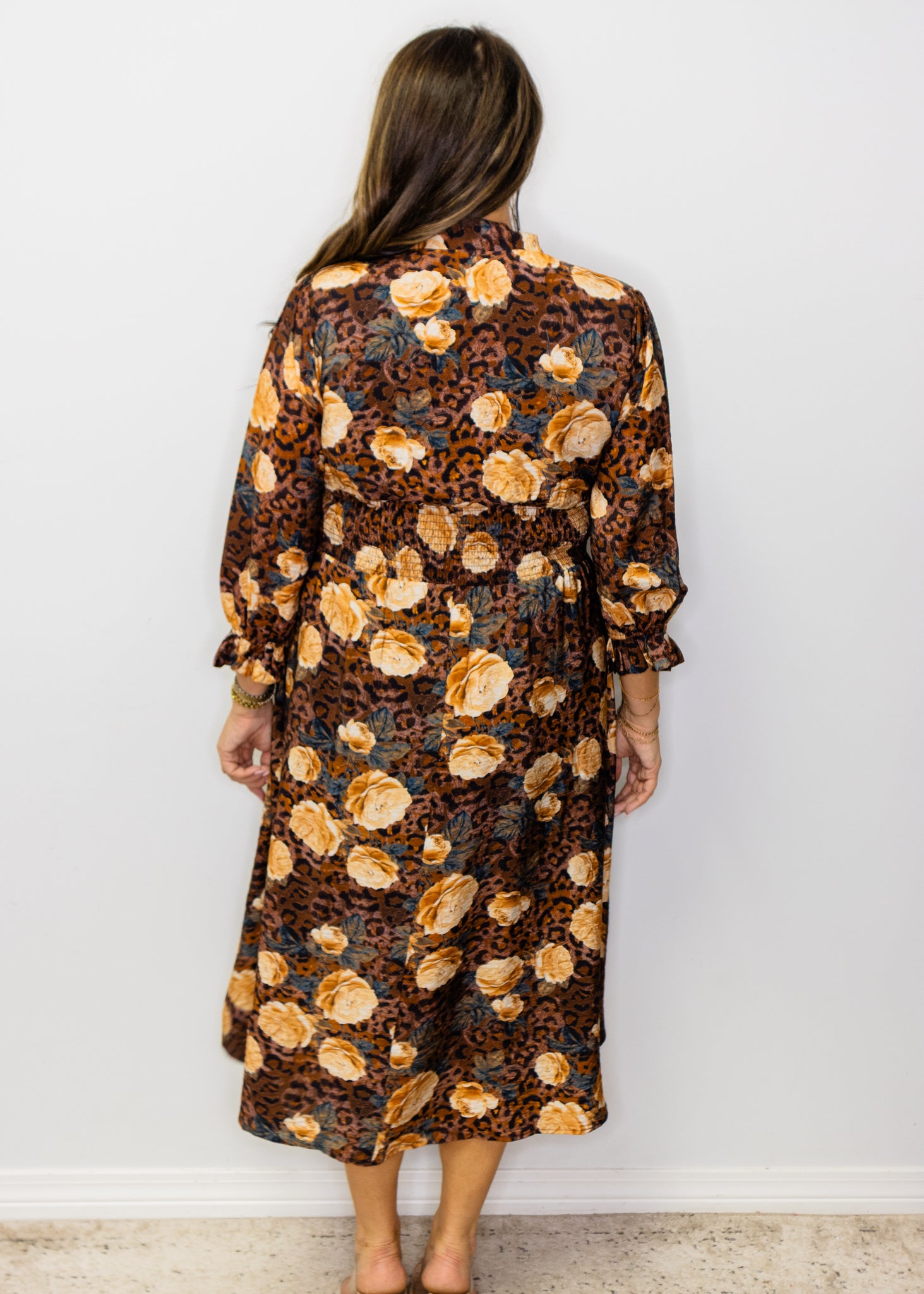 Brown Leopard Floral Mid Dress