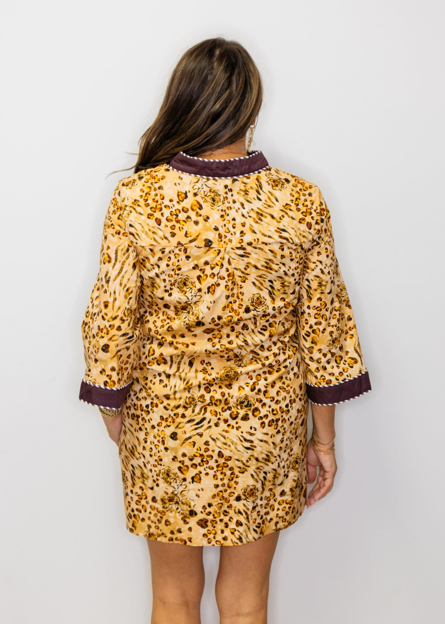 Camel Animal Print 3/4 Sleeve Dress