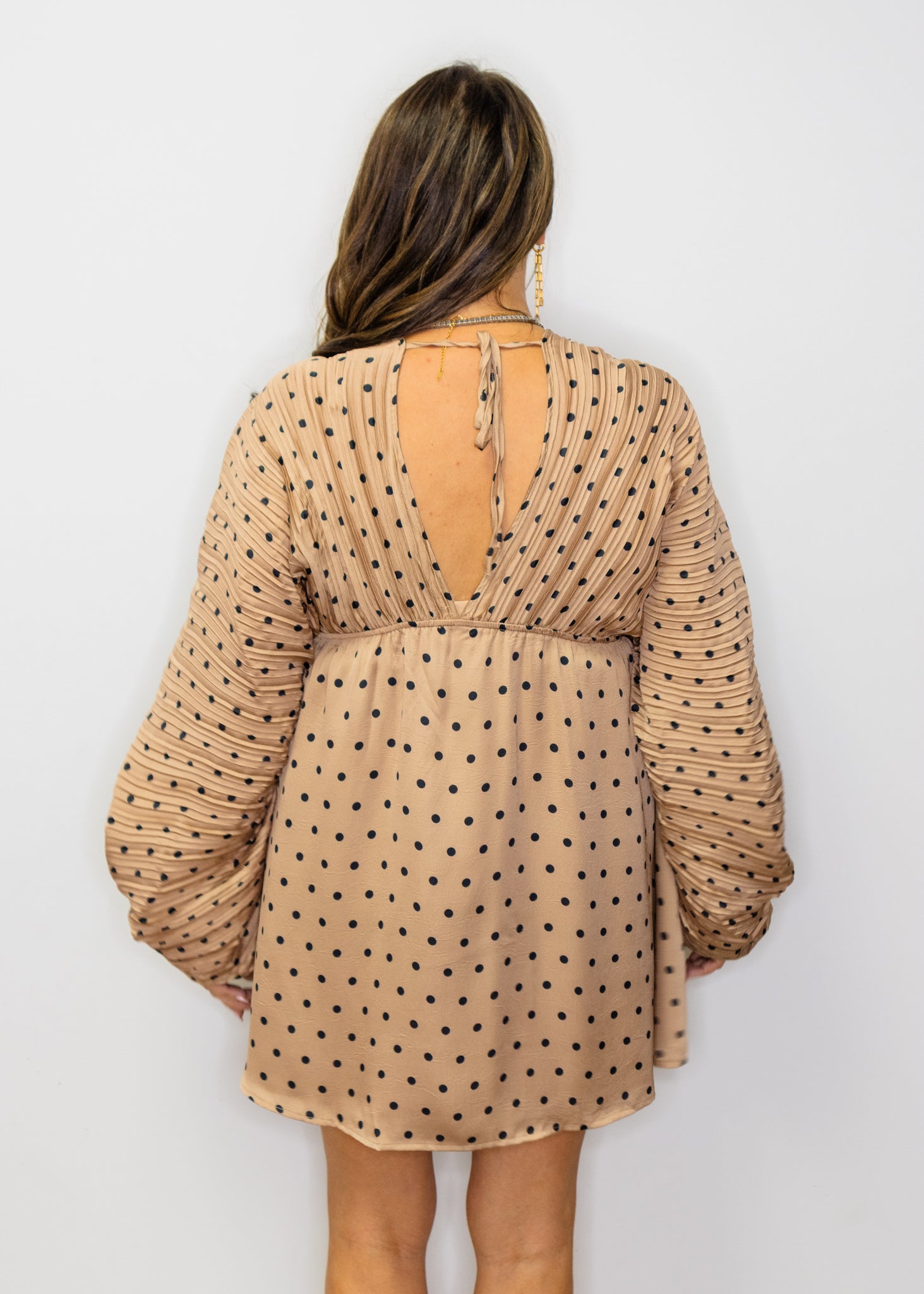 Brown Polka Dot Long Sleeve Dolman Dress