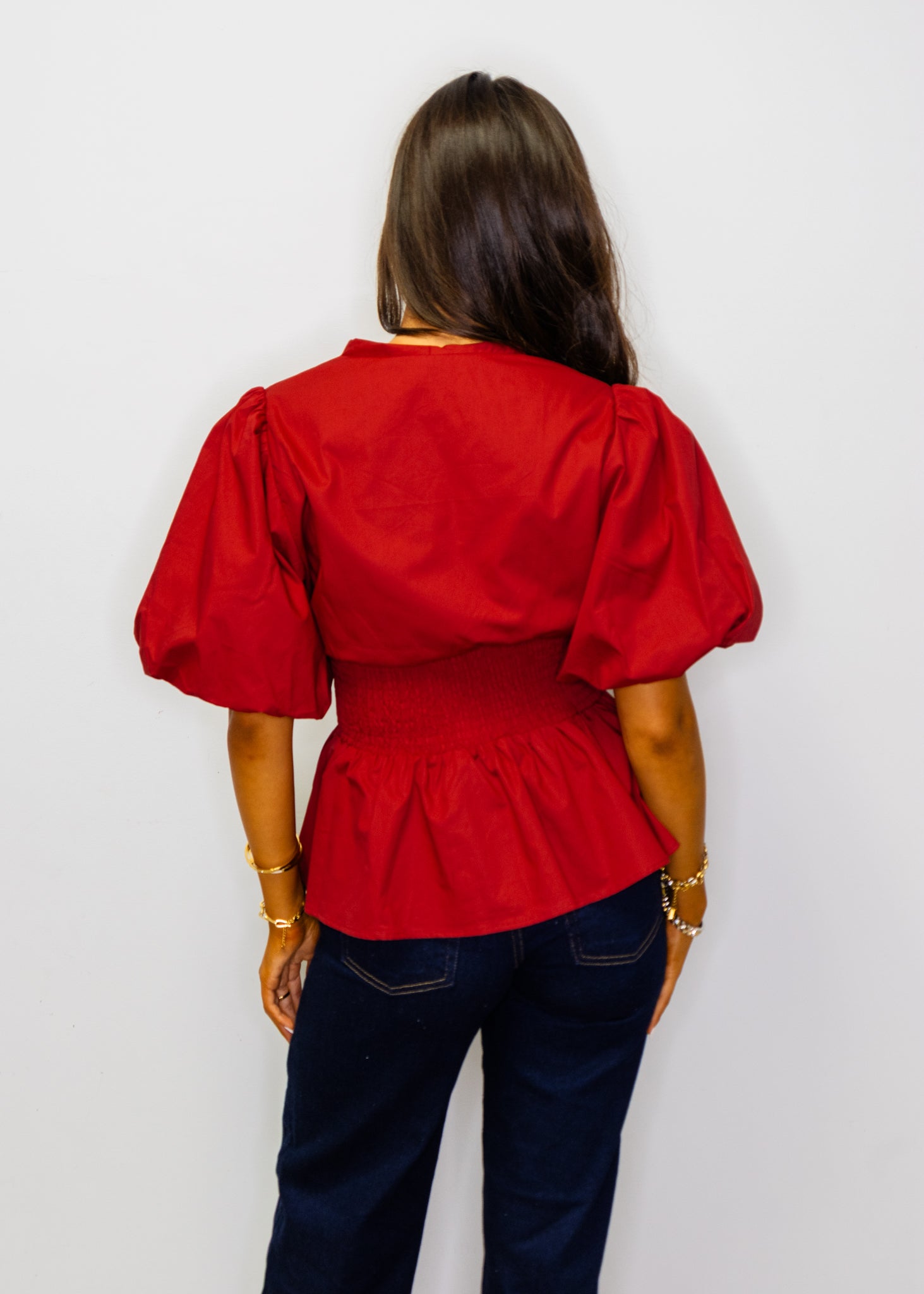 Garnet Smocked Waist Zipper Top