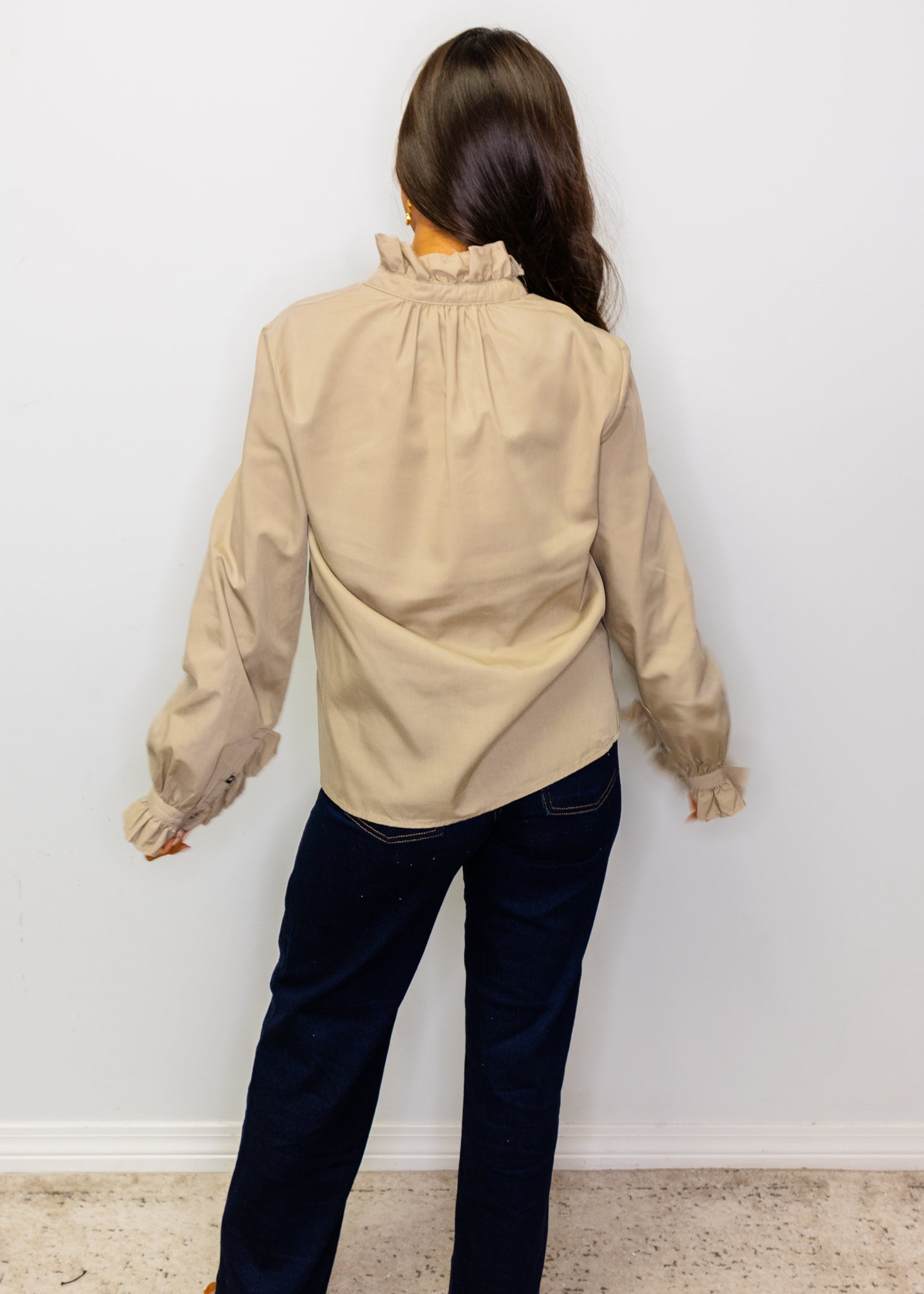 Beige Ruffle Button Up Top