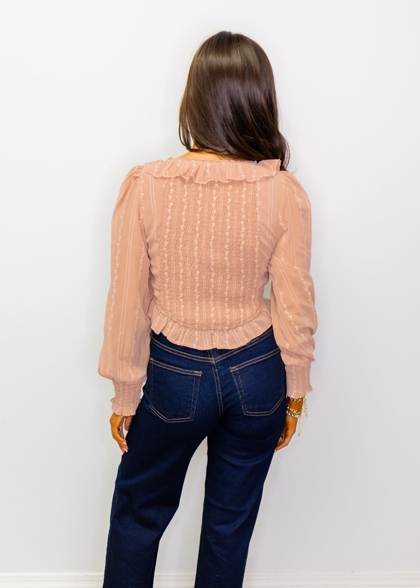 Blush Ruffle Lace Up Top