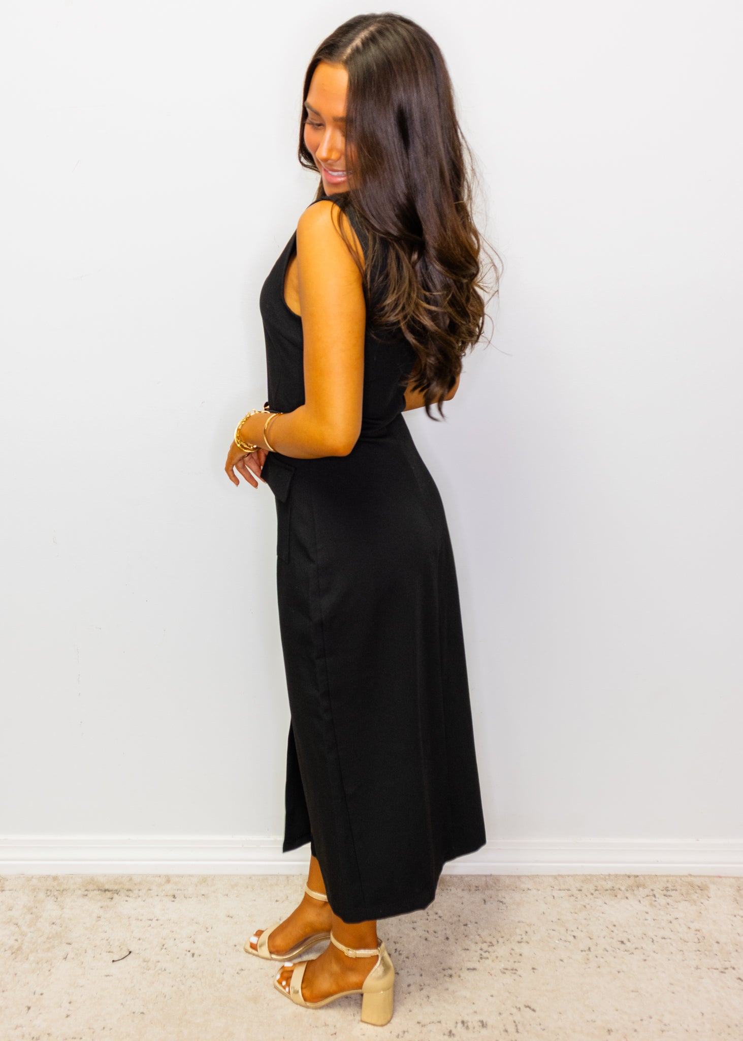Black Belted Midi Dress