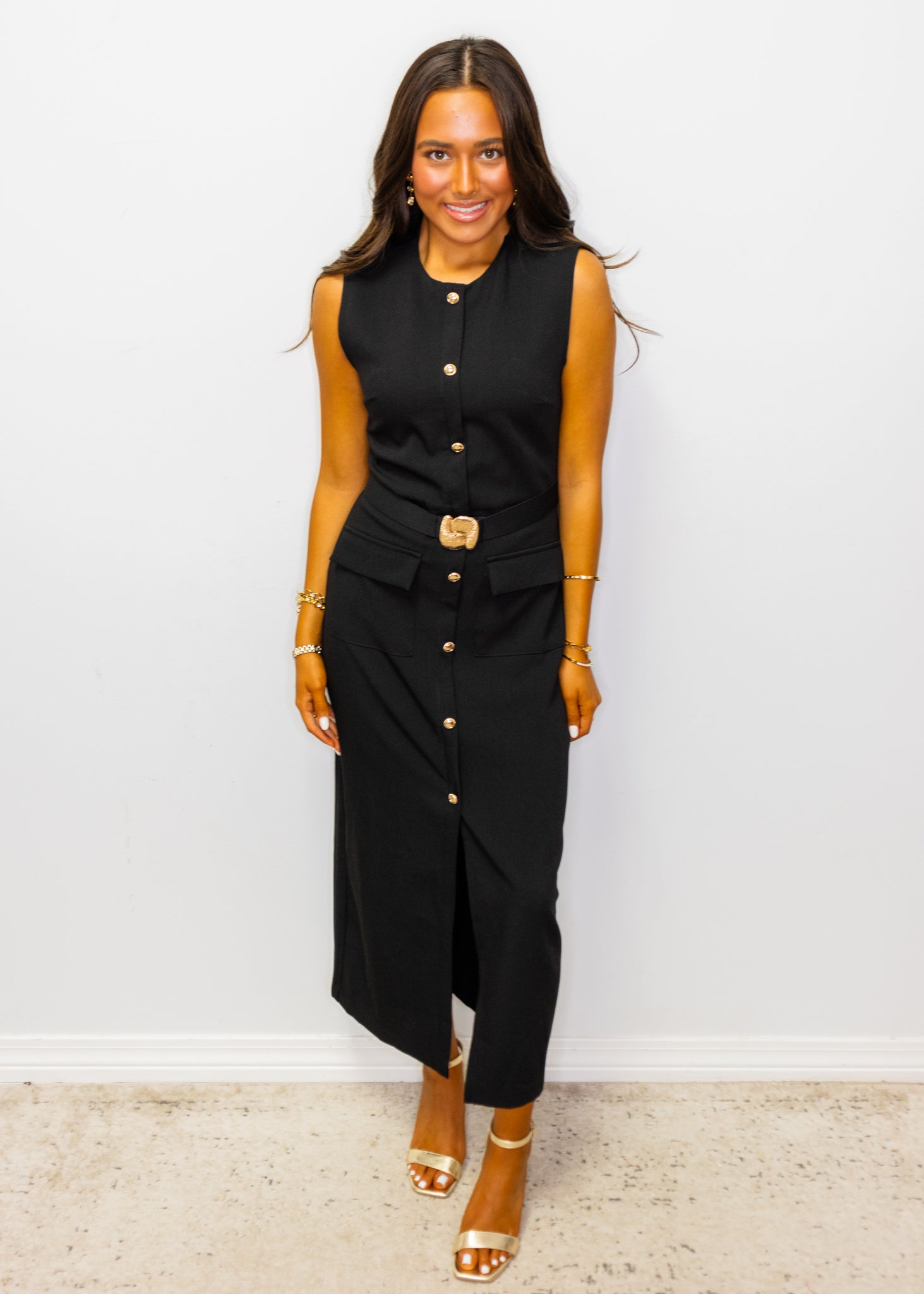 Black Belted Midi Dress