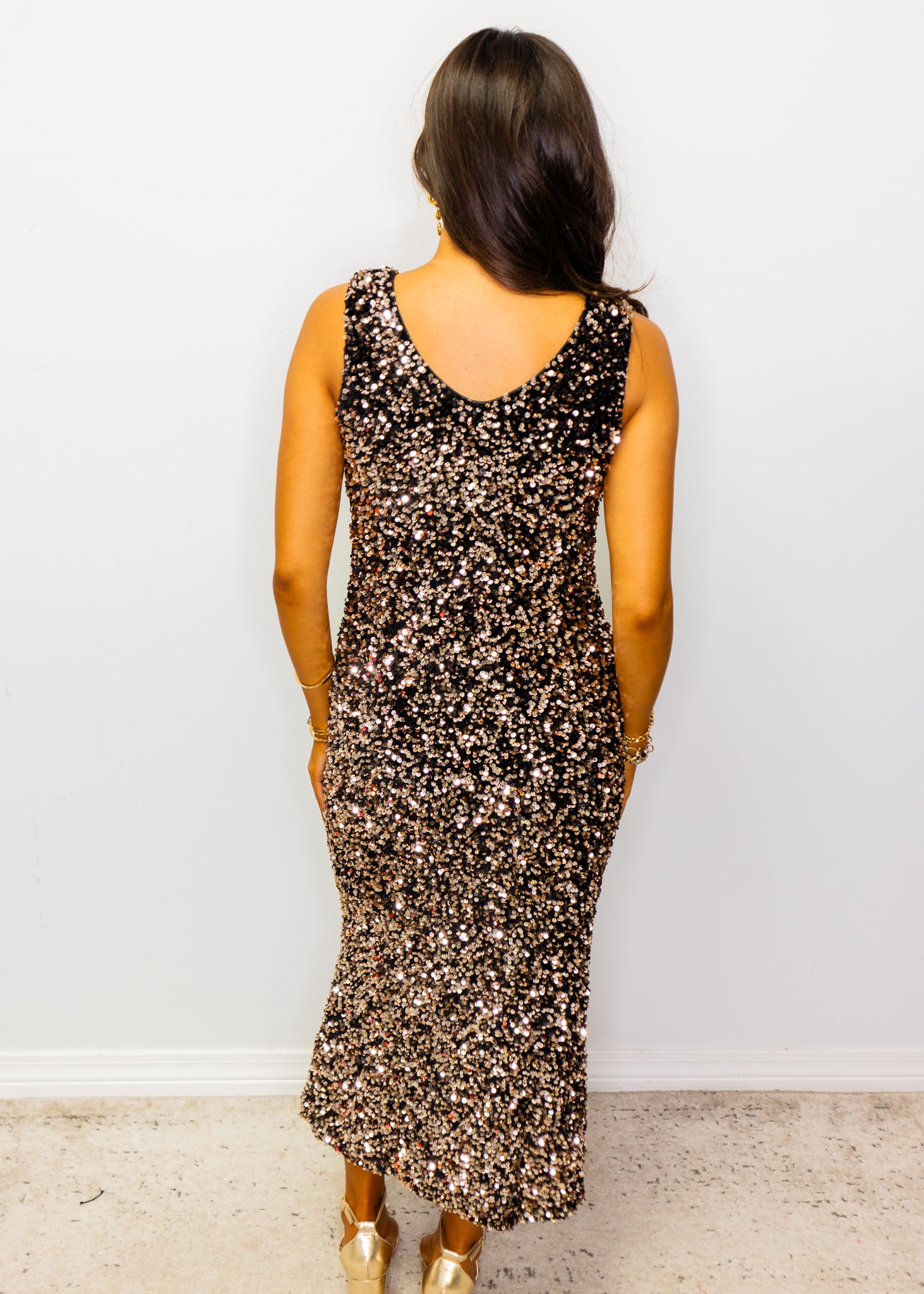 Metallic Fully Sequin Midi Dress