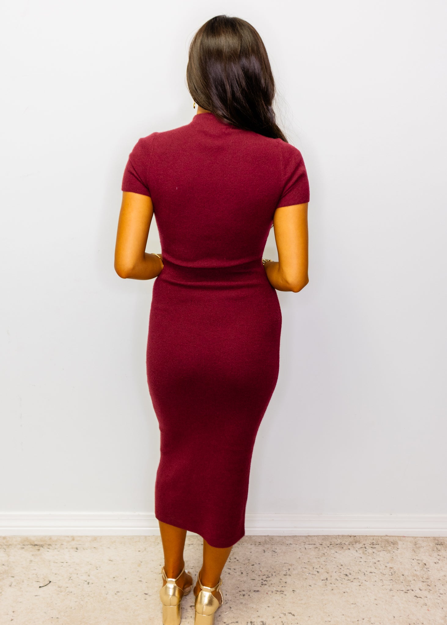 Burgundy Knit Sweater Midi Dress