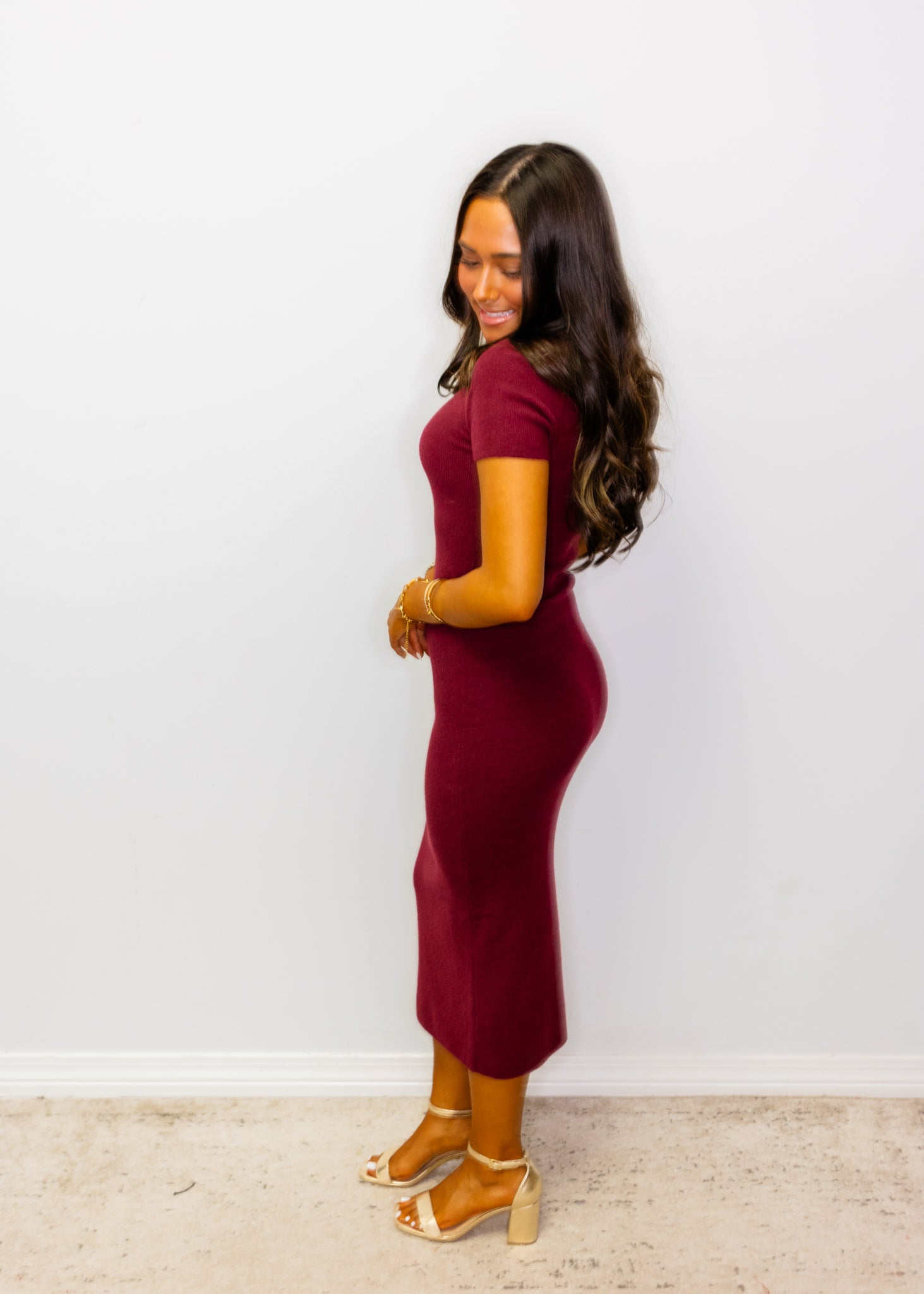 Burgundy Knit Sweater Midi Dress