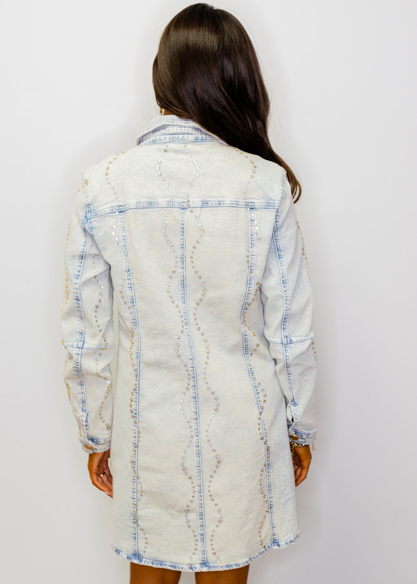 Denim Rhinestone Wave Shirt Dress