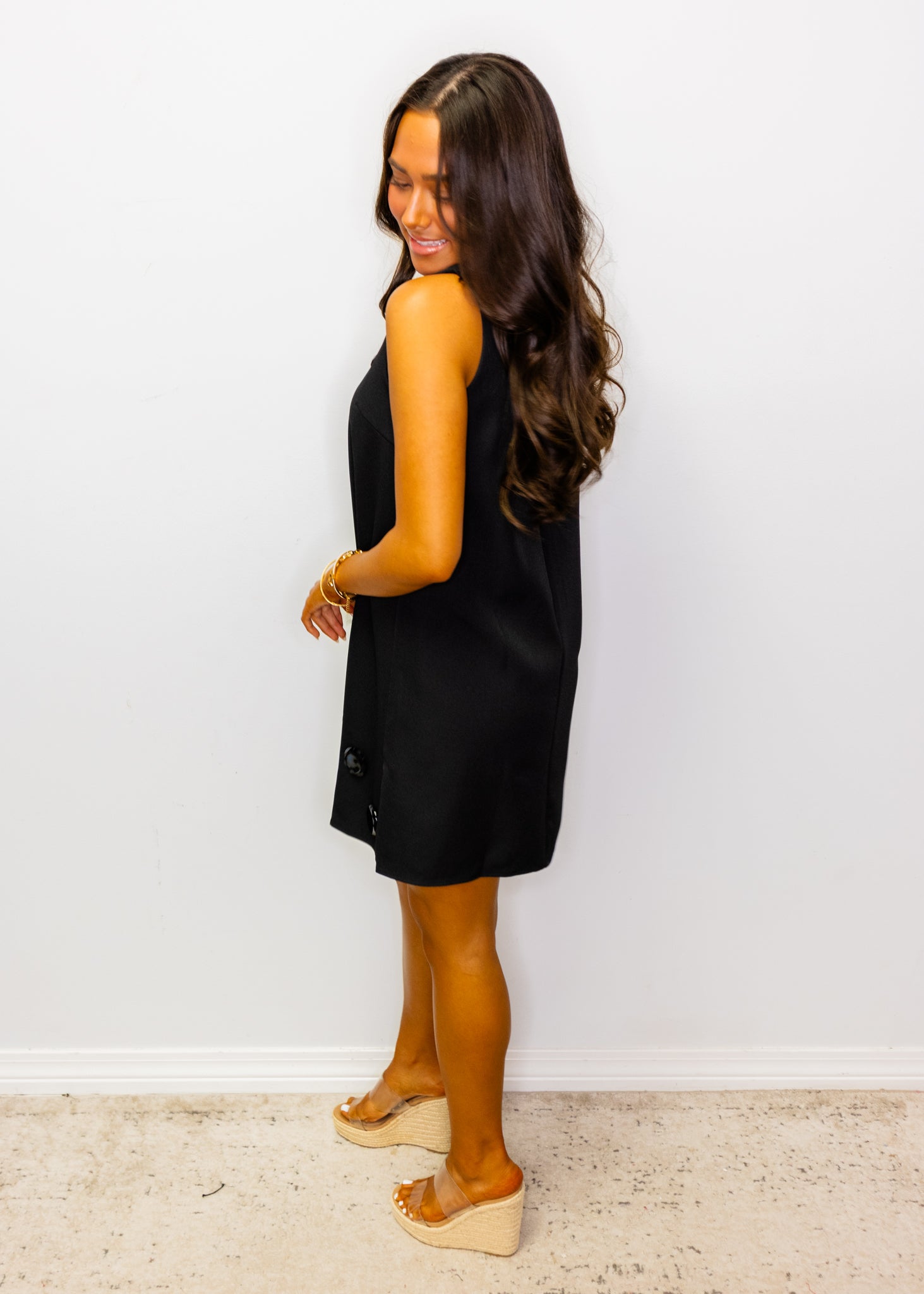 Black Shiny Circles Mini Dress